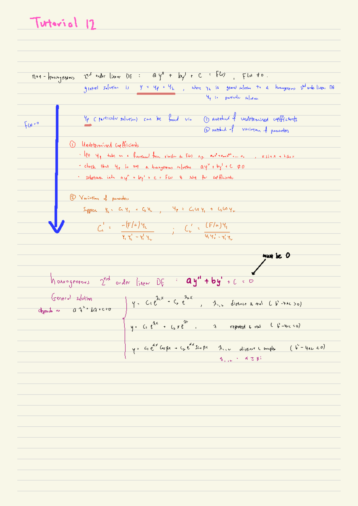 Math 2 tutorial 12: General solutions for second order DEs - Studocu