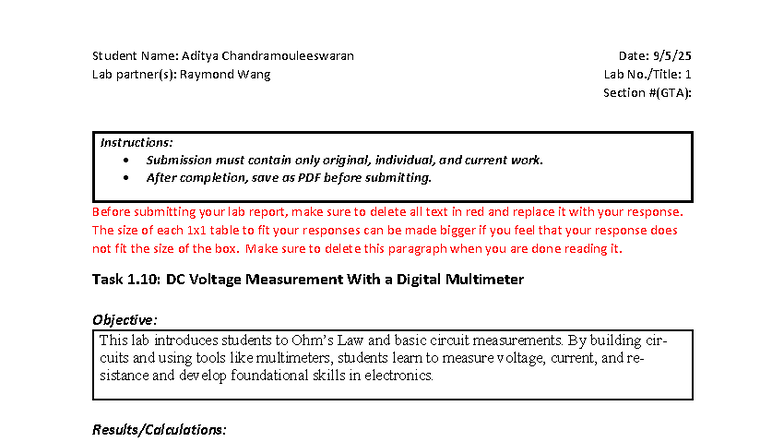 Lab 1: DC Voltage Measurement & Verification of Ohm's Law - Studocu