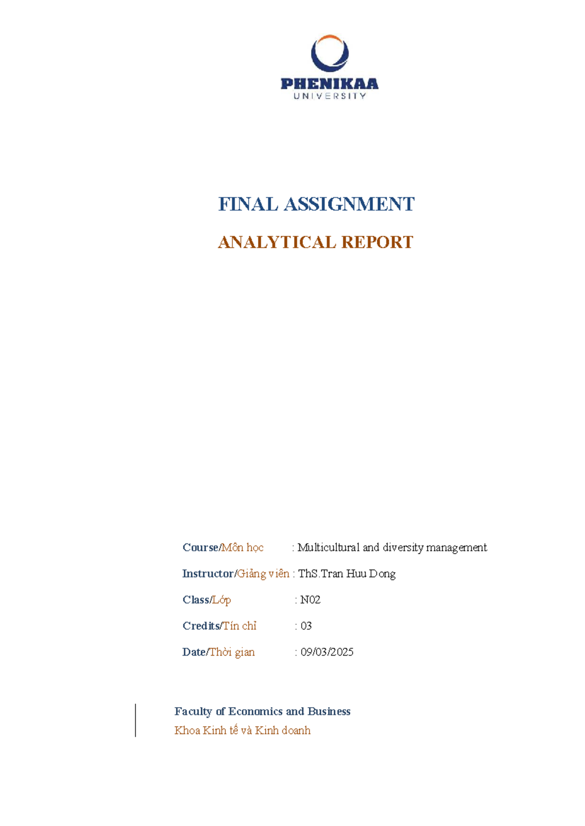 FINAL ASSIGNMENT ANALYTICAL REPORT FBE703283: Multicultural & Diversity ...