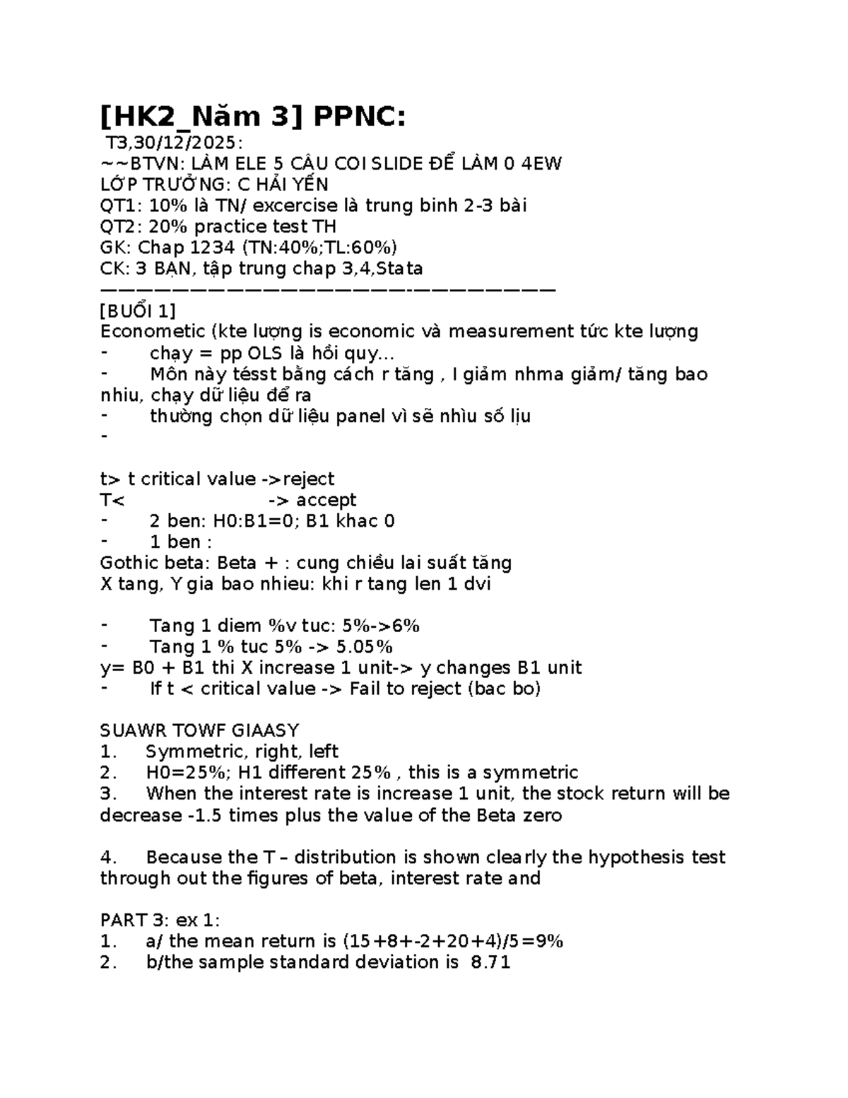 PPNC: Econometric Analysis and Simple Regression Model Notes - Studocu