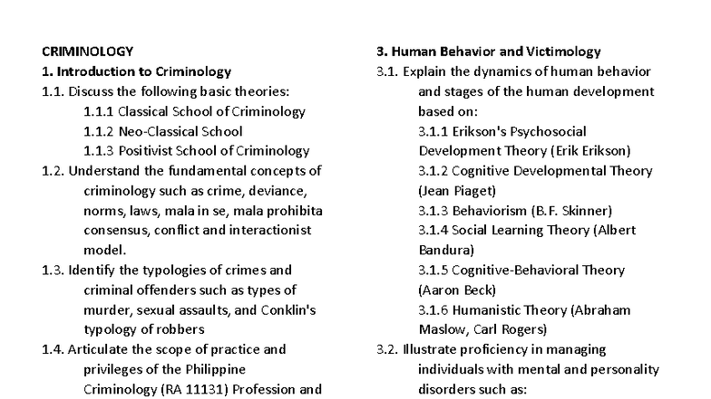 CRIMINOLOGY 1: Comprehensive Overview of Theories and Practices - Studocu