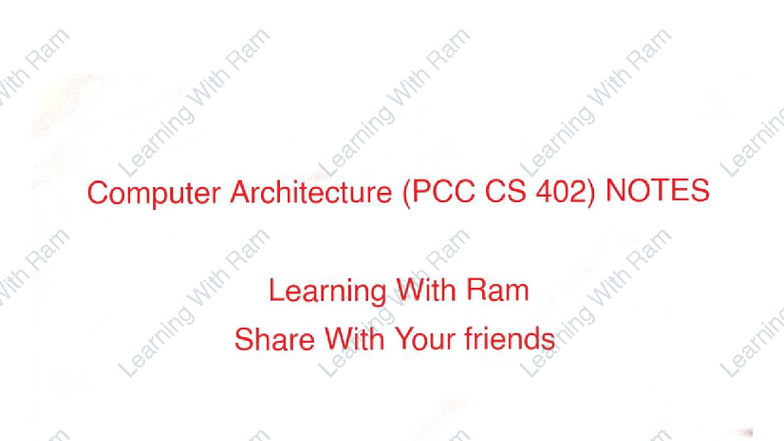 Computer Architecture Notes - Course Code: CA101 - Studocu