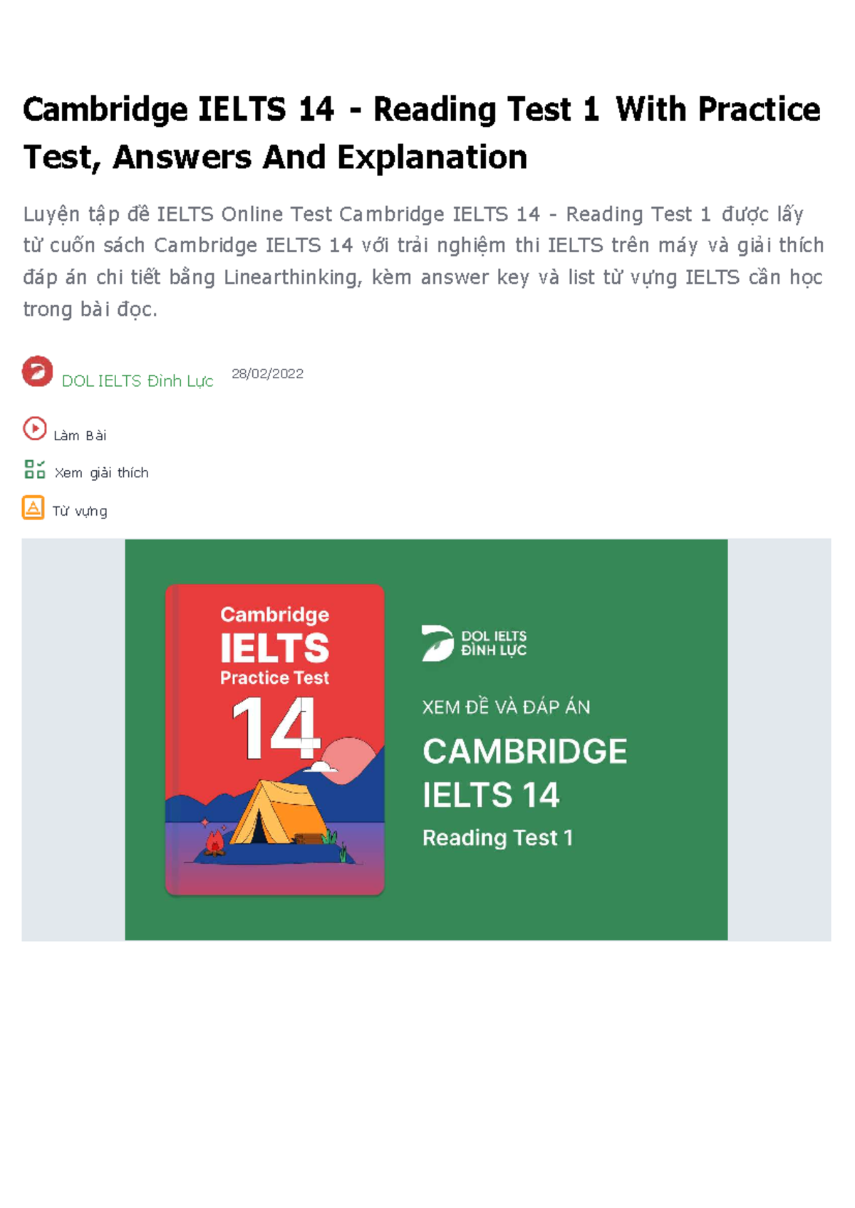 Cambridge IELTS 14 - Reading Test 1 with Answers & Explanations - Studocu