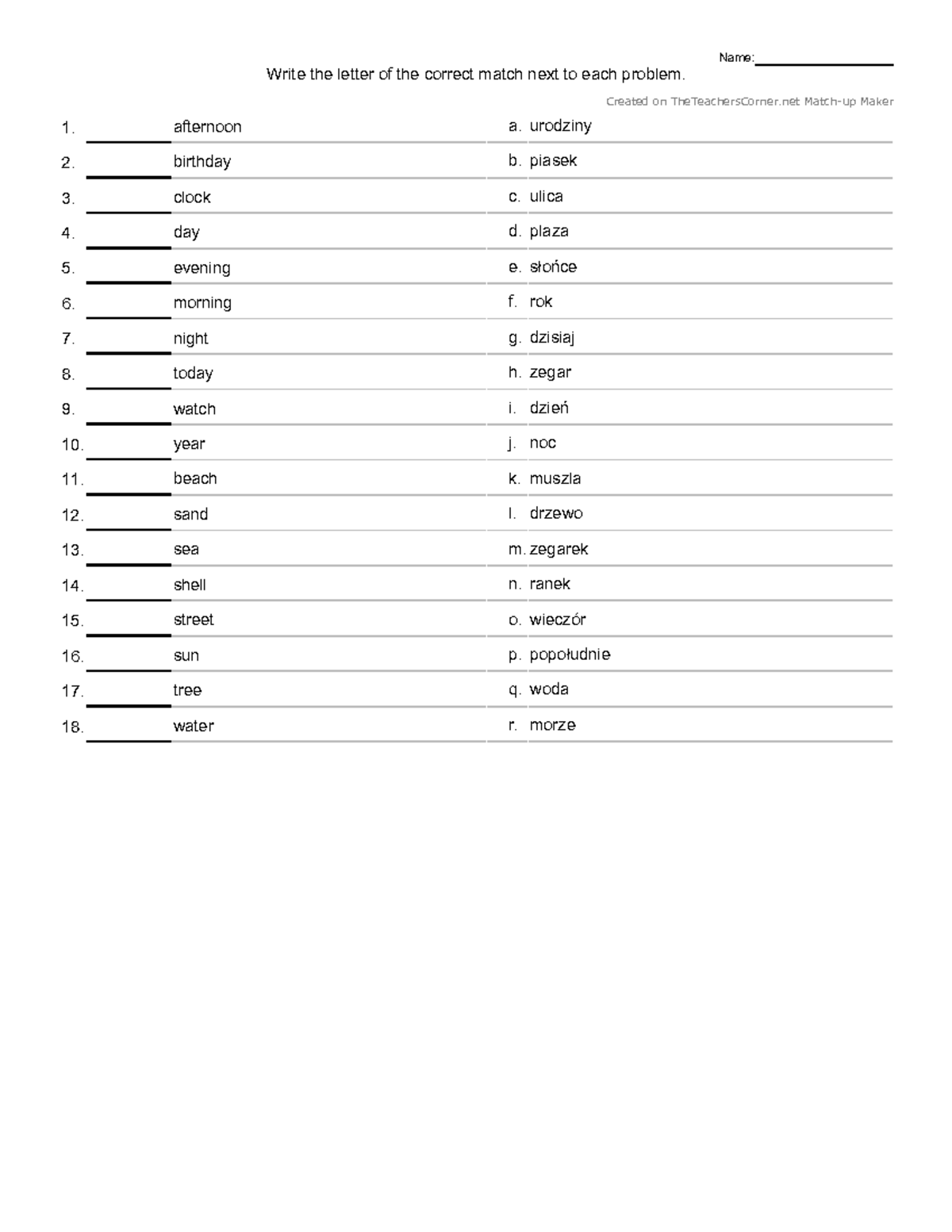 World around Time match up - Write the letter of the correct match next ...