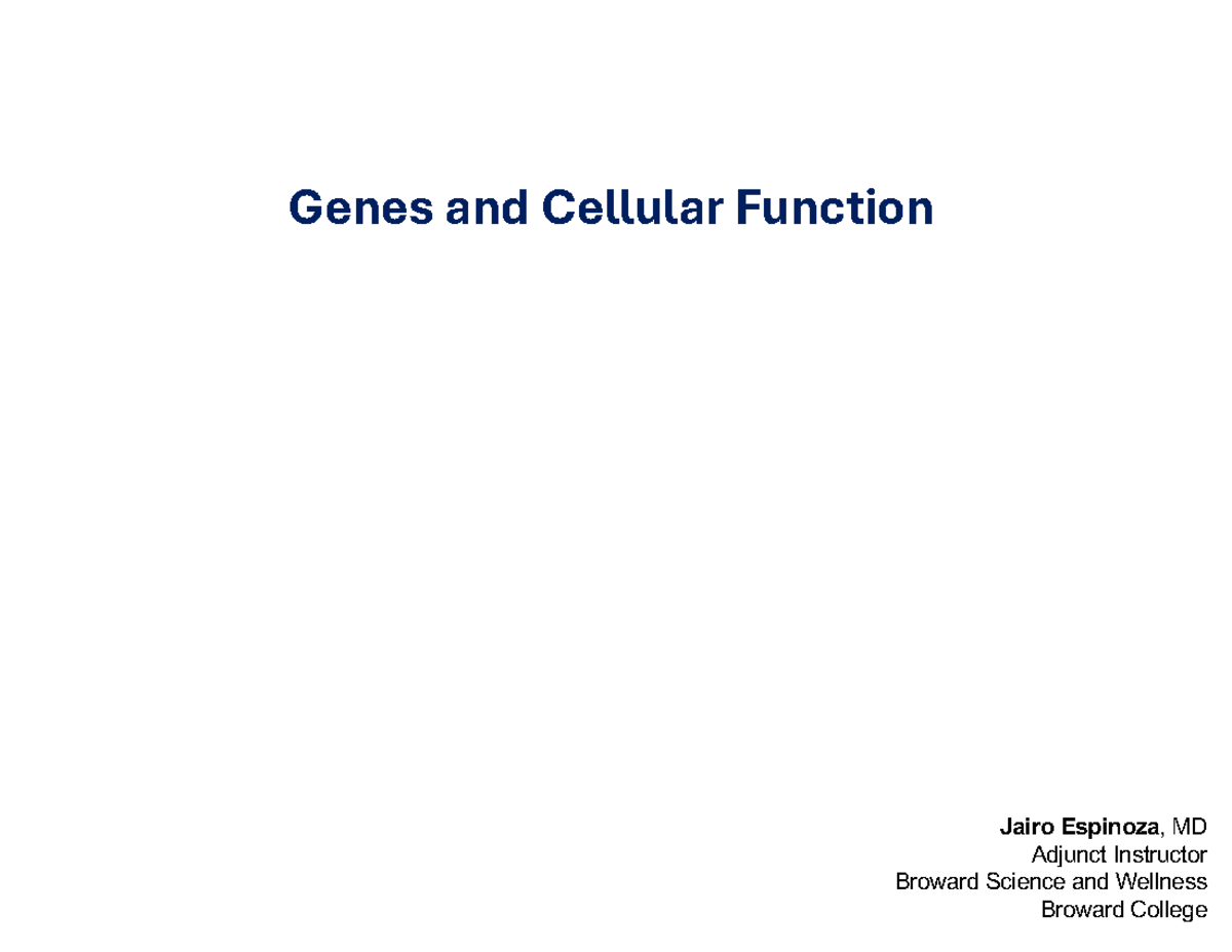 Lecture Notes: Genes and Cellular Function - Studocu