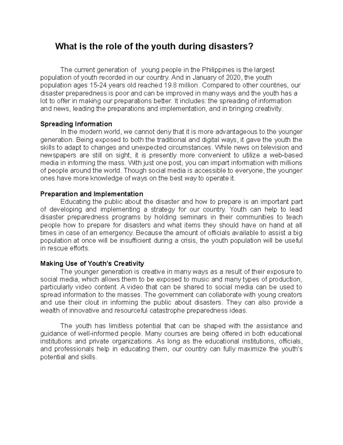 NSTP 1 What is the role of youth essay (18) - What is the role of the ...