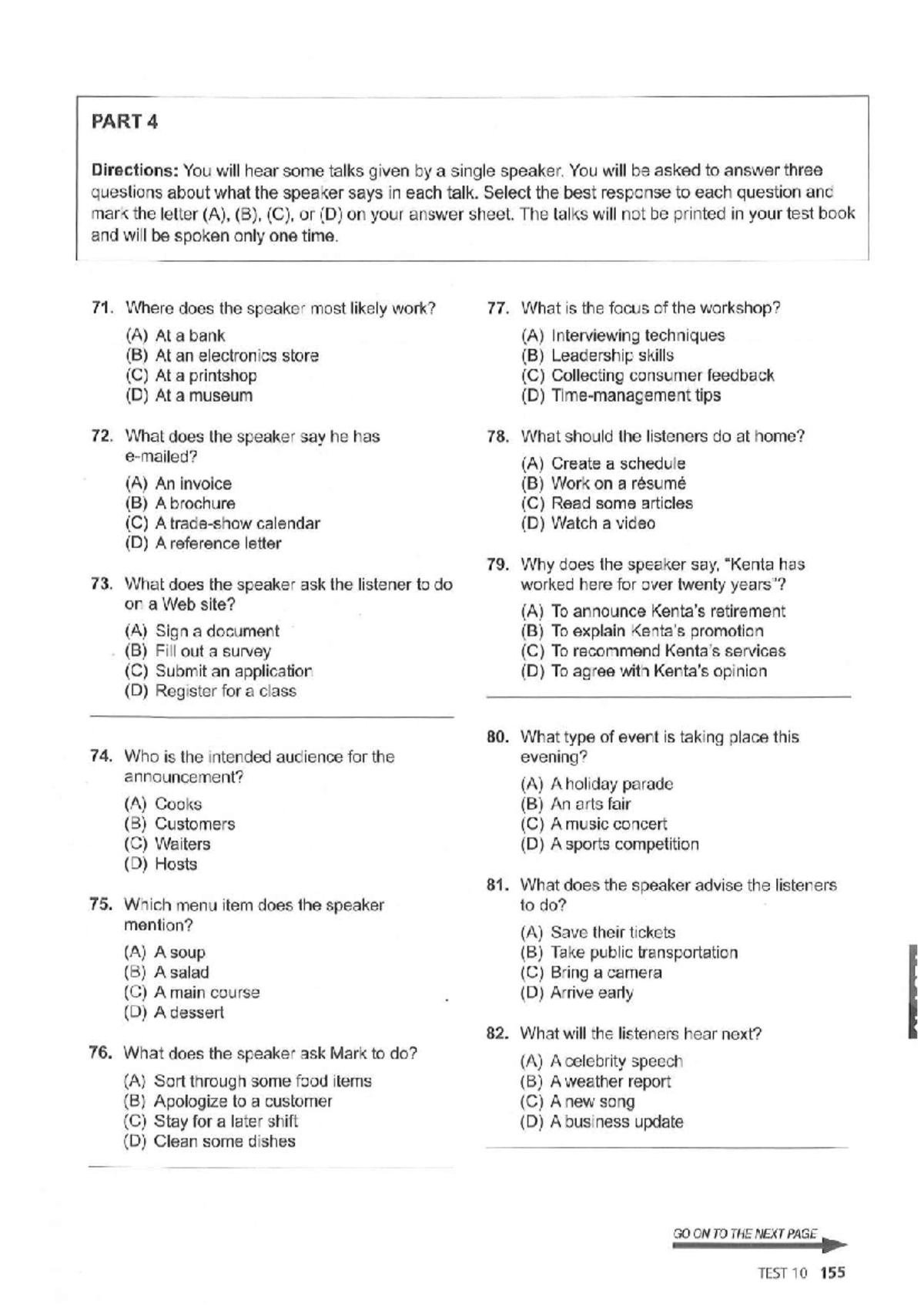 Listening Comprehension Practice - PART 4 TEST 10 - Studocu