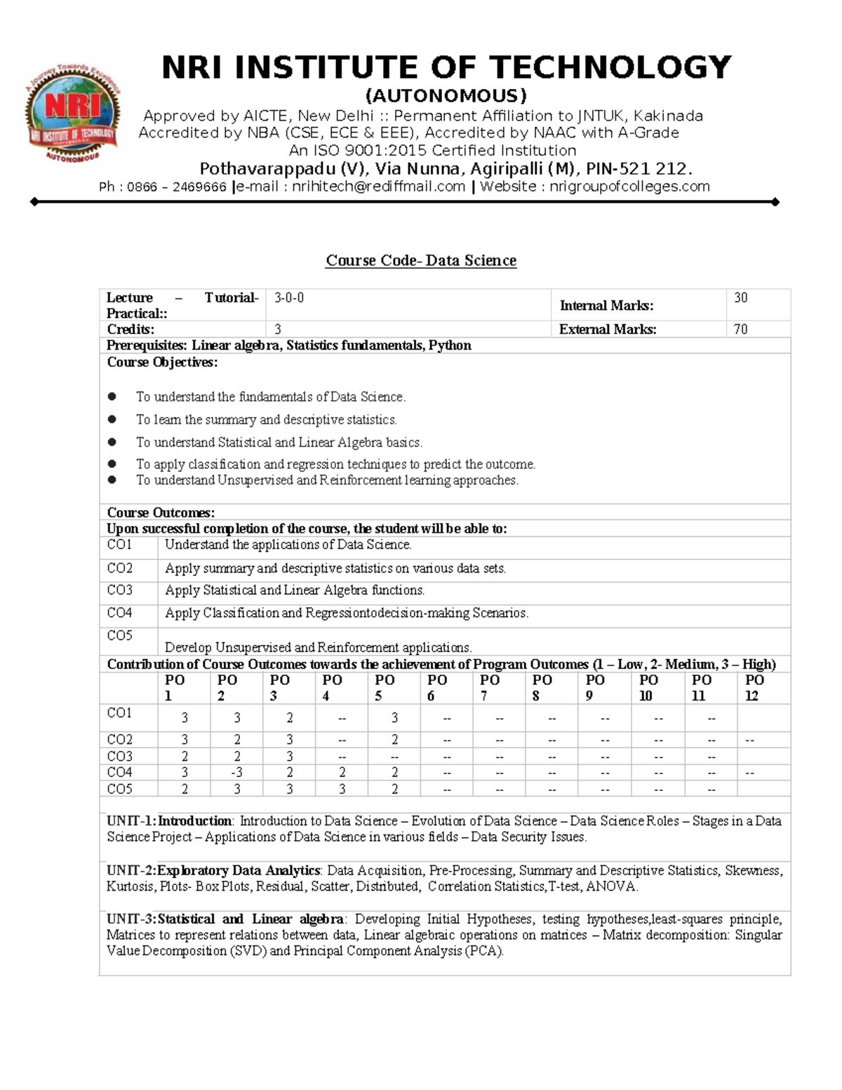 DS 101: Data Science Lecture Practical Syllabus & Notes - Studocu