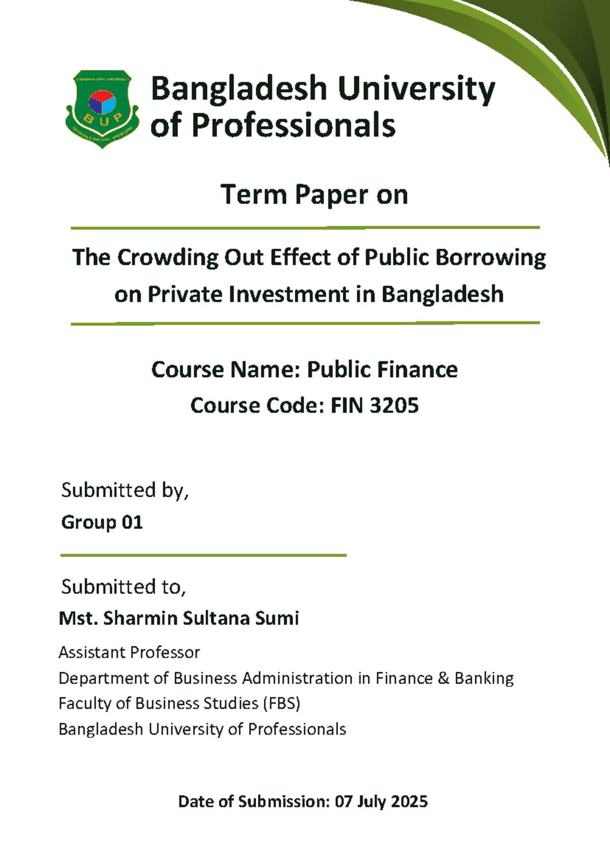 PF FIN 3205 Term Paper: Crowding Out Effect of Public Borrowing in ...