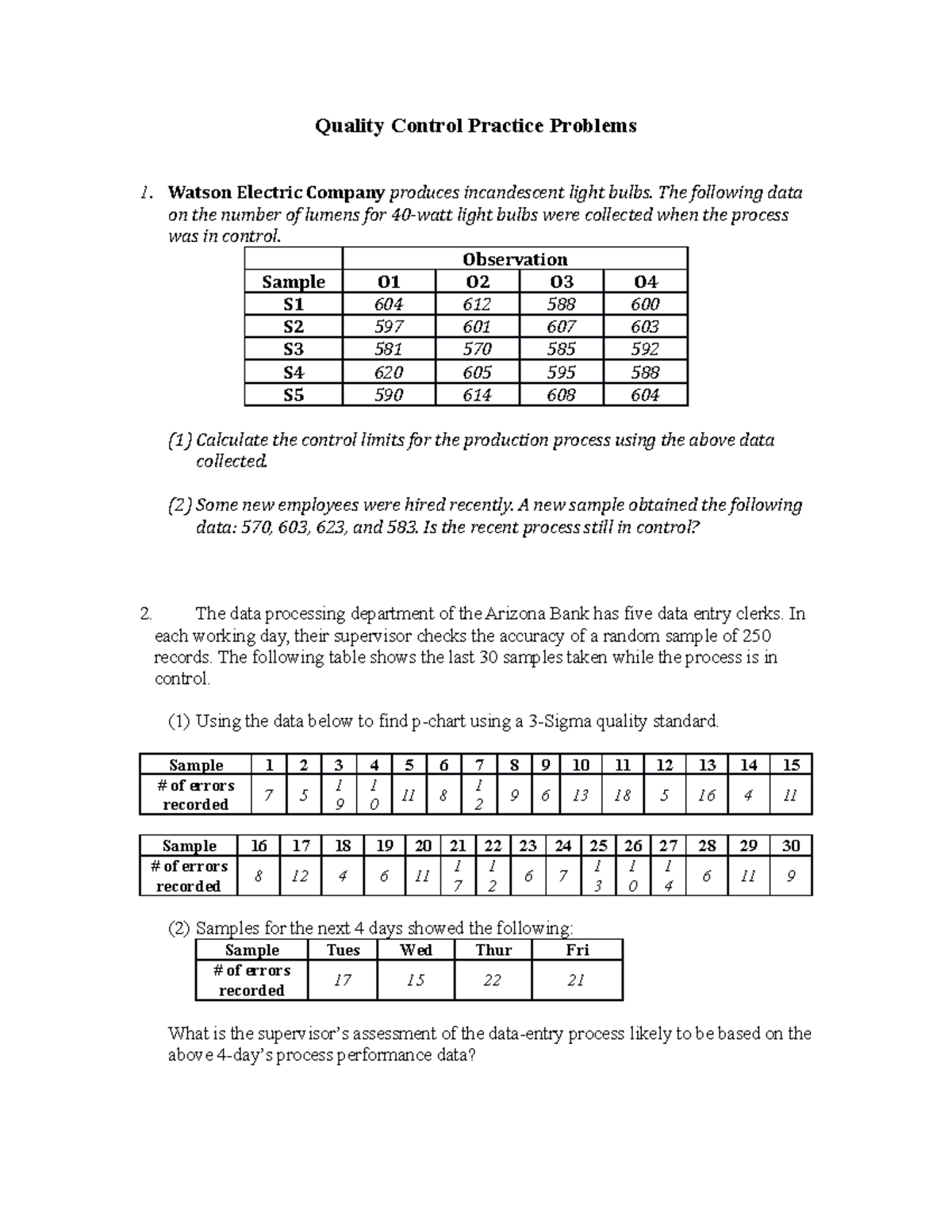 Quality Control Practice Problems and Assessments (QCP 101) - Studocu