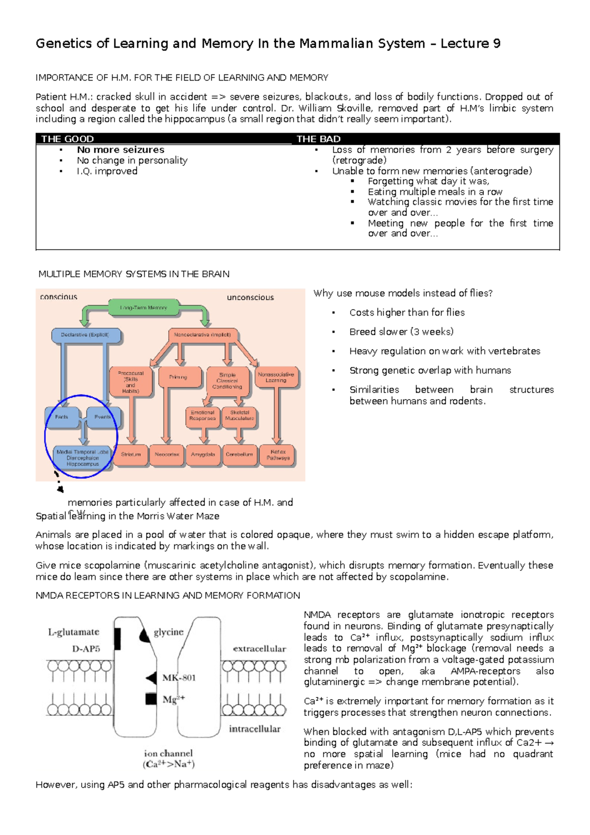 Lecture 9: Genetics of Learning and Memory in the Mammalian System ...