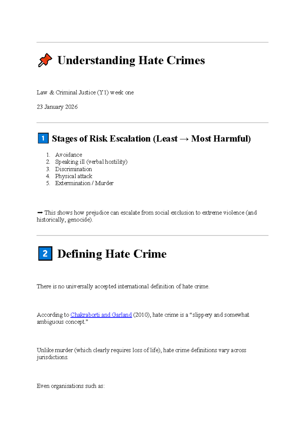 Understanding Hate Crimes Law in Criminal Justice (Y1) - Week 1 Notes ...