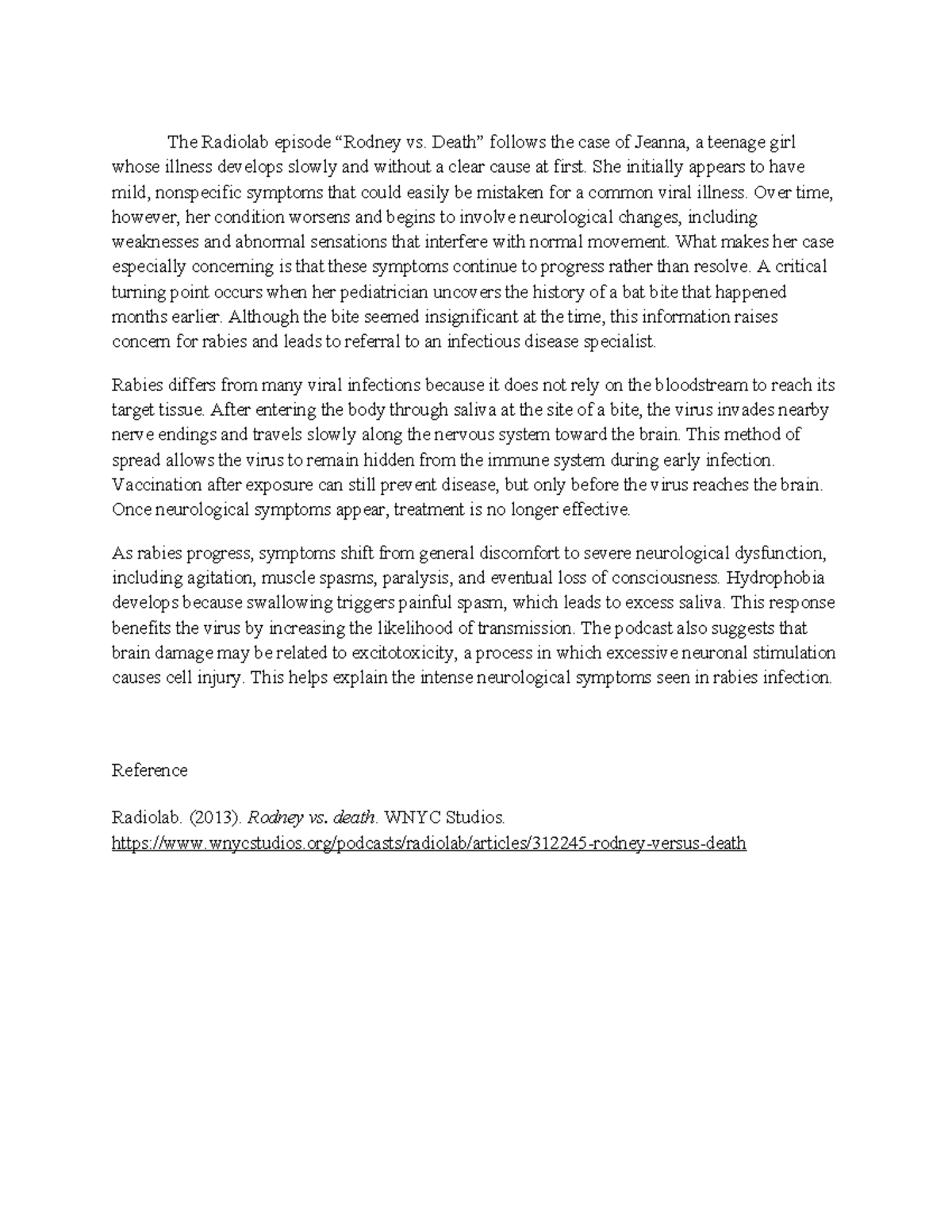 . Death: A Case Study of Rabies in Jeanna's Illness - Studocu
