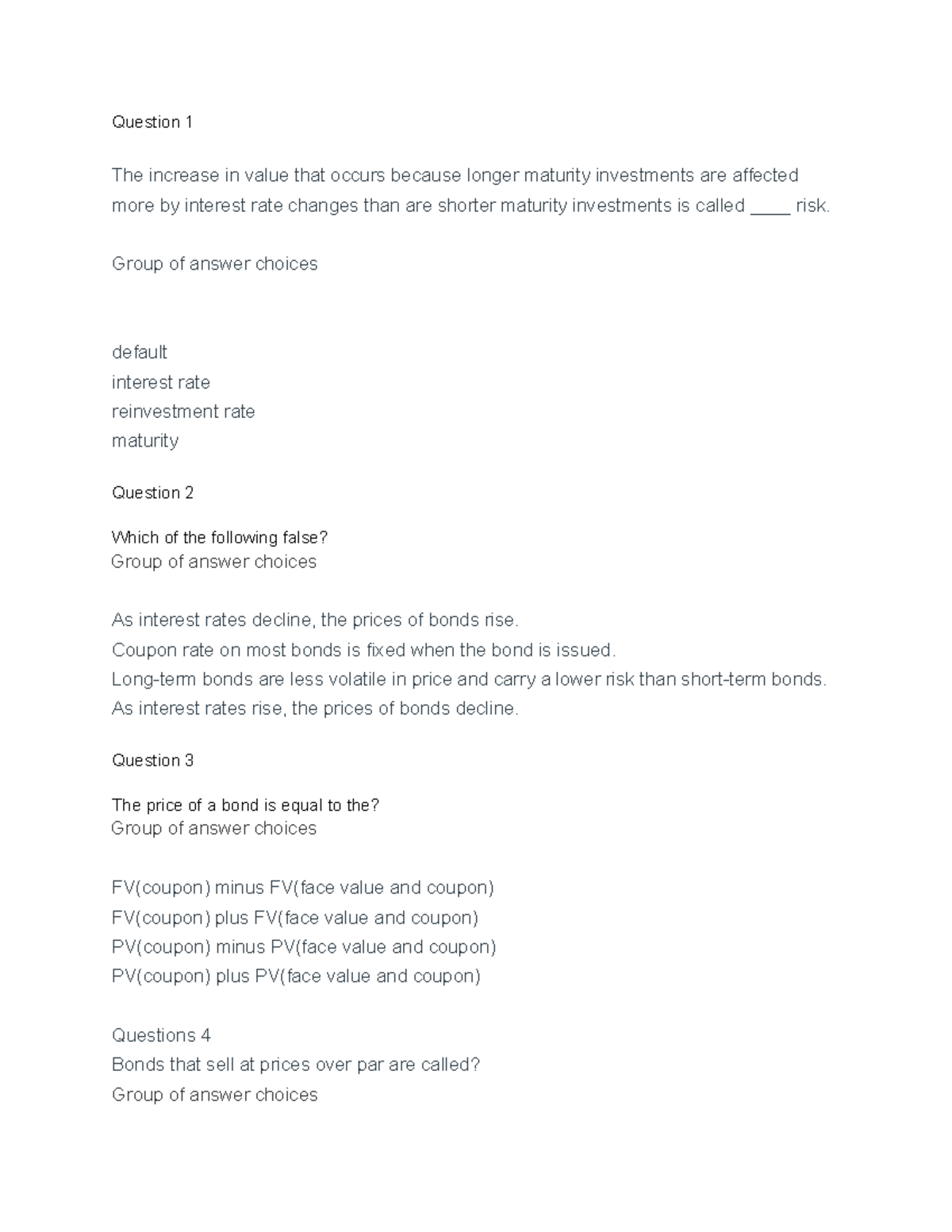 FMDFINA Final Exam: Key Concepts in Bond Valuation and Risk Analysis ...