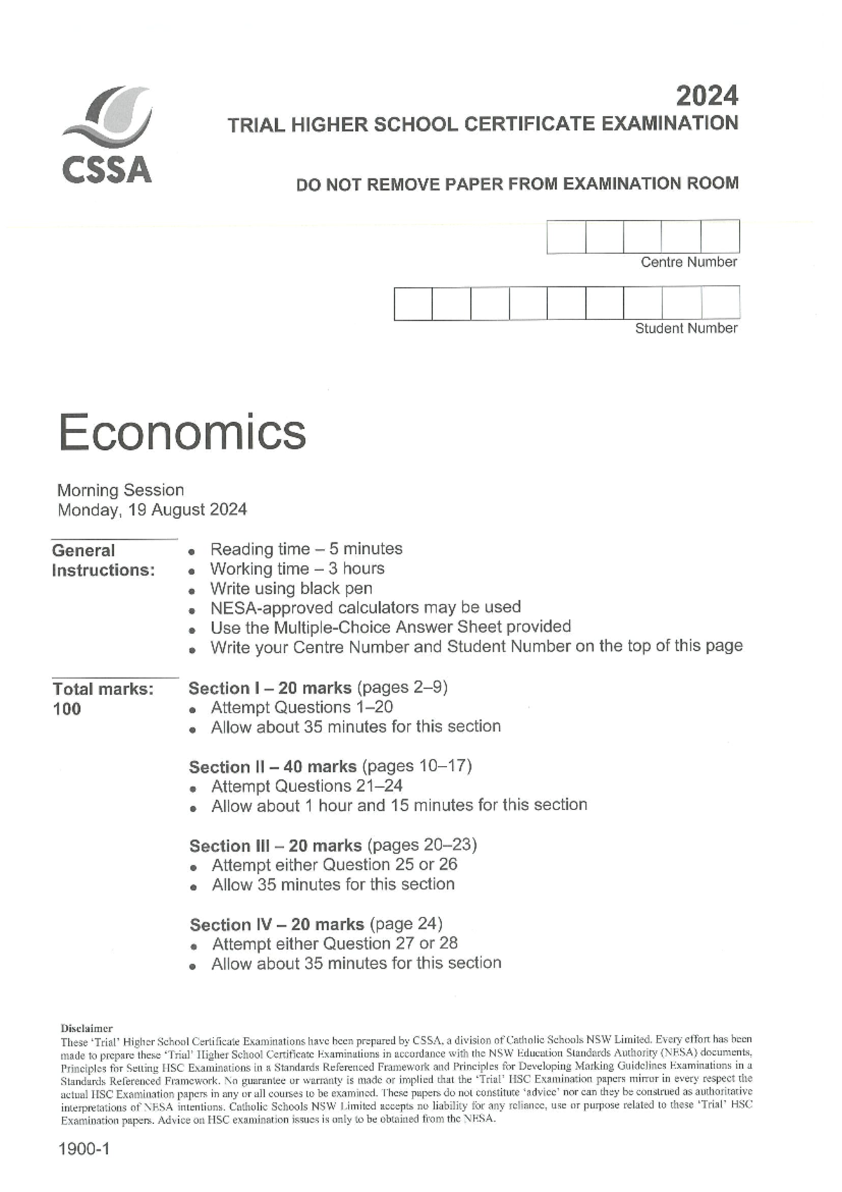 2024 HSC Economics Trial Exam - CSSA - Studocu