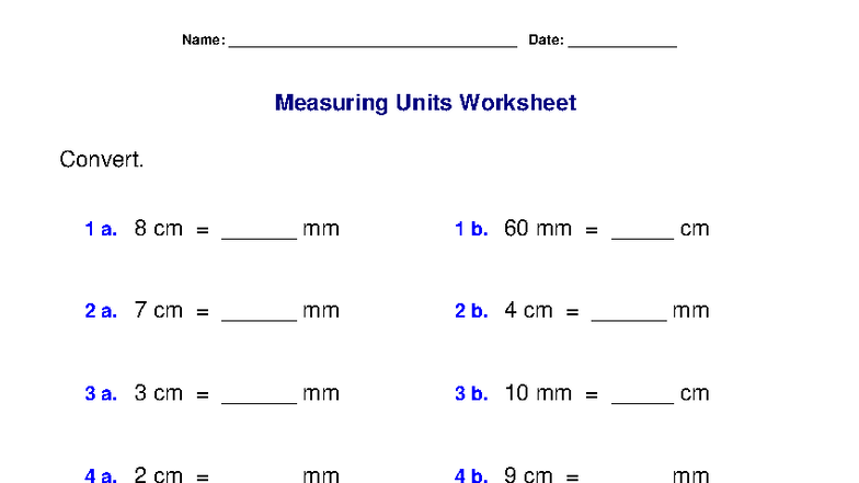 Measuring Units Worksheet: Conversions and Calculations - Studocu