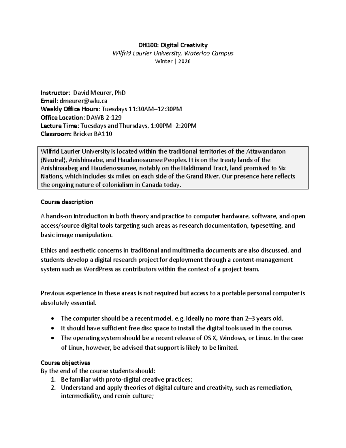 DH100: Digital Creativity Syllabus - Winter 2026 - Studocu