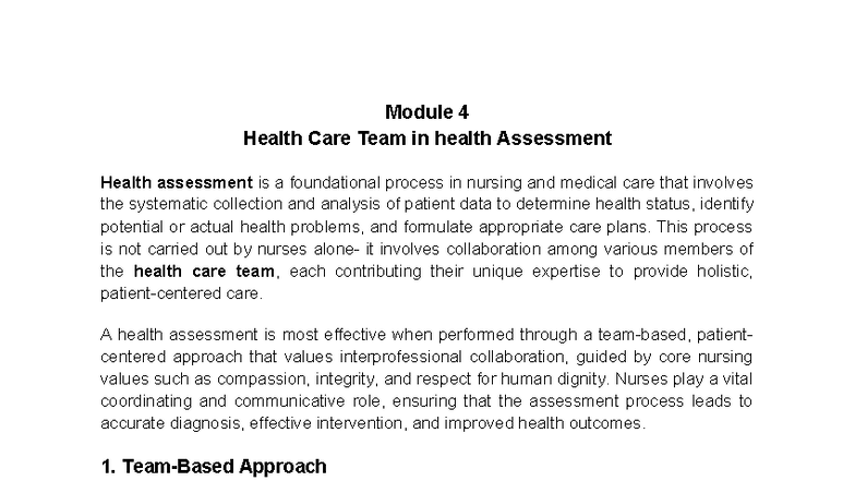 Module 4: Health Care Team in Health Assessment - Final Exam Notes ...