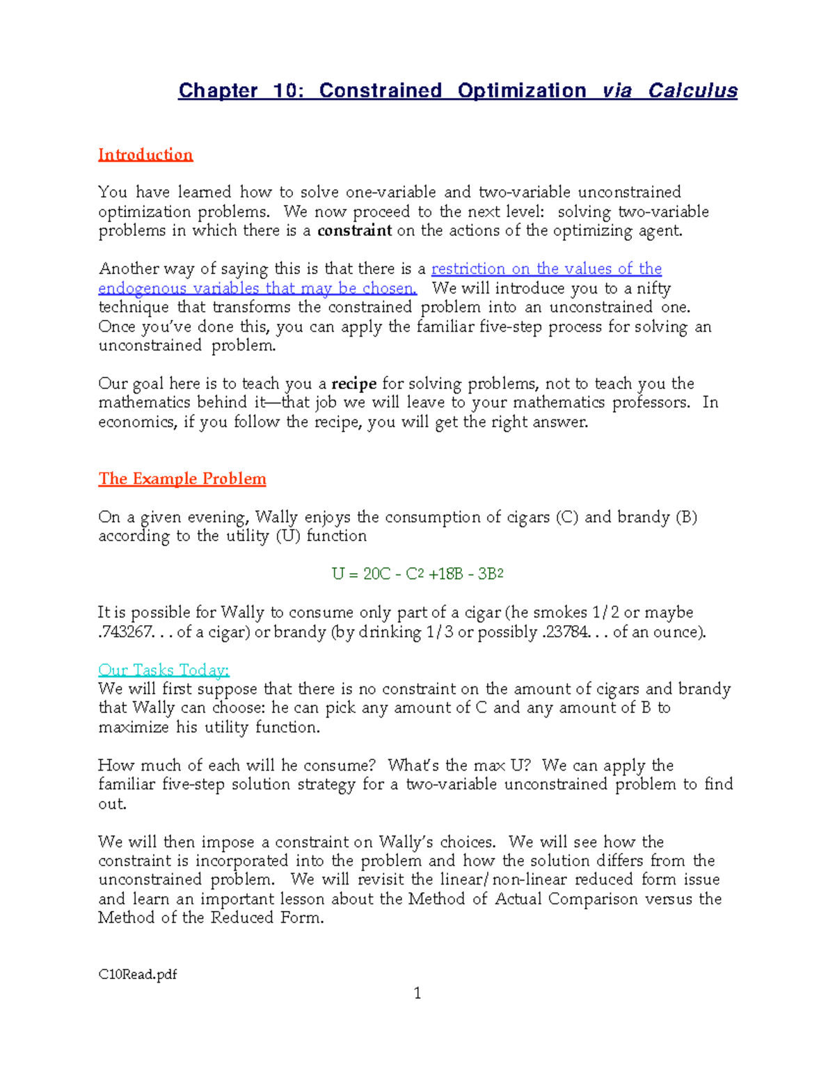 C10: Constrained Optimization in Calculus - Chapter 10 Summary - Studocu