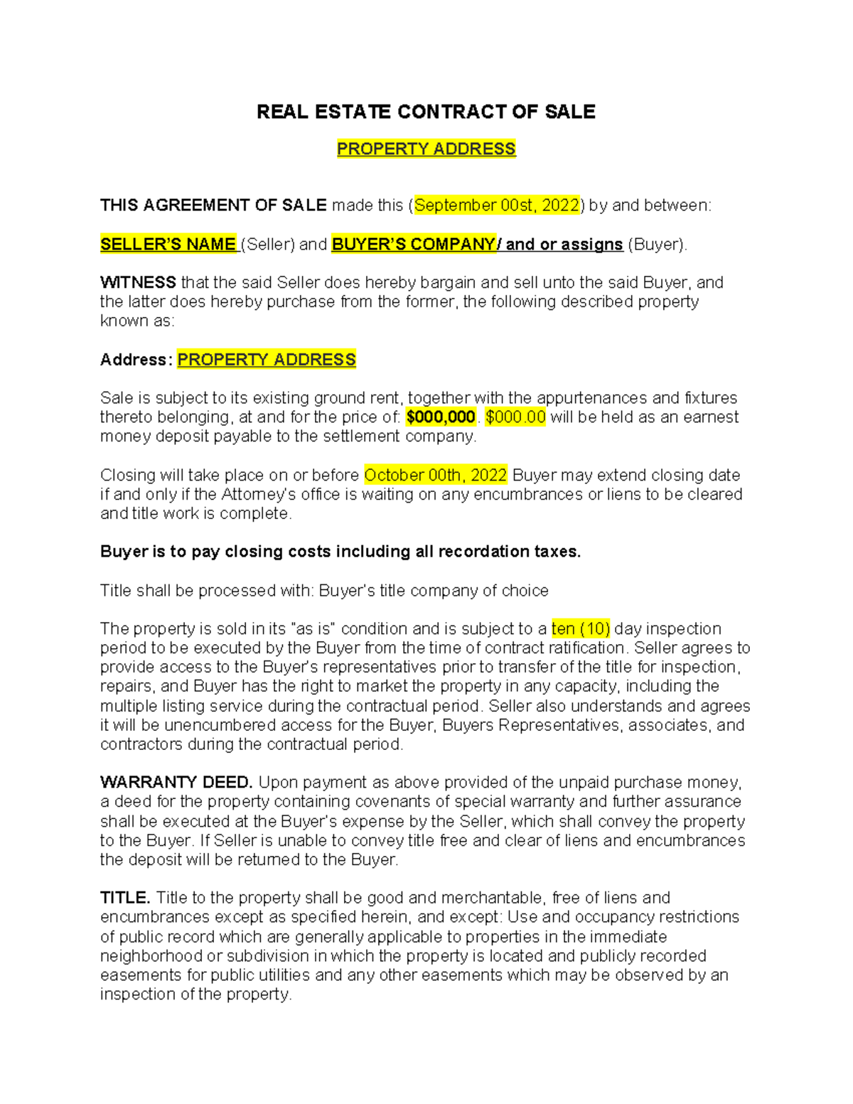 REAL Estate Contract OF SALE (2) 3 - REAL ESTATE CONTRACT OF SALE ...
