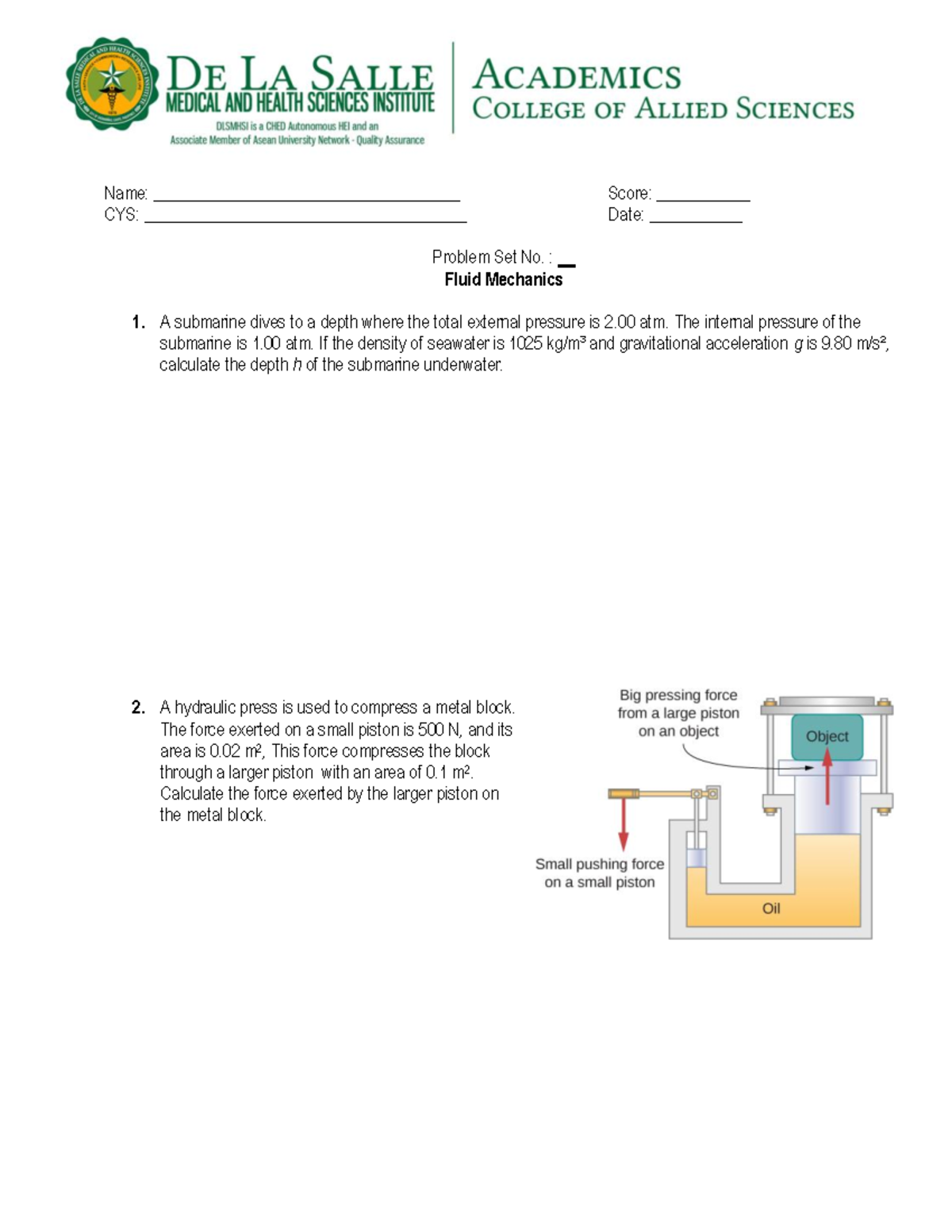 Problem Set Fluids Fluid Mechanics Qp 4dbd67380 Cdda865275