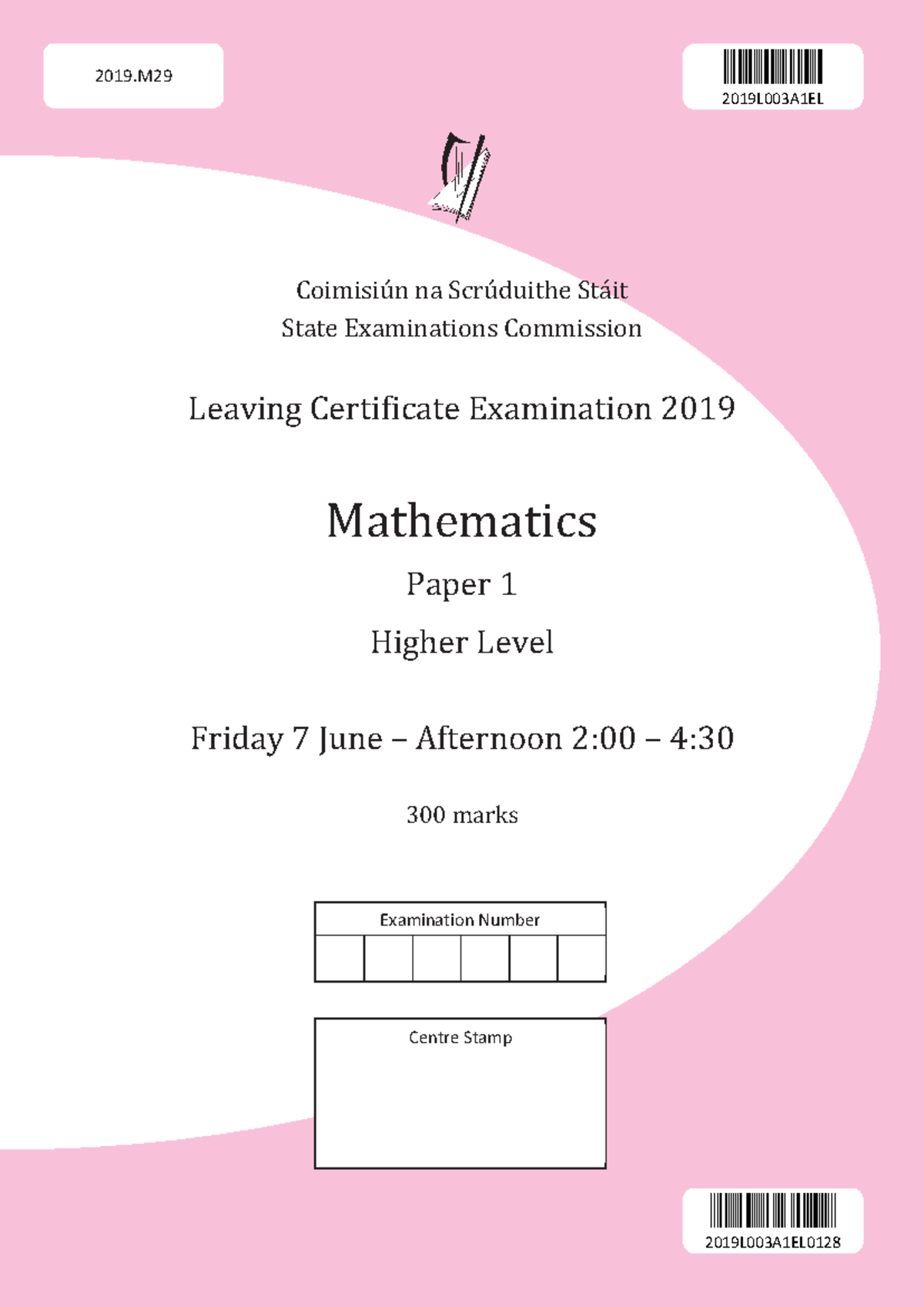 2019.M29 Leaving Certificate Maths Paper 1 Higher Level Exam Notes ...