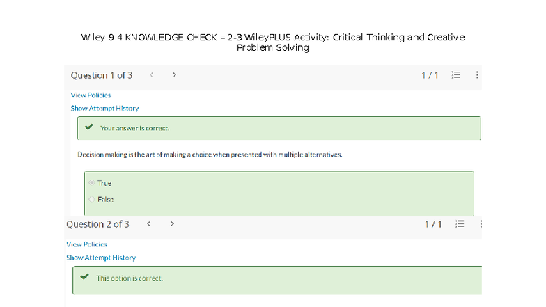 Quiz 2-3Wiley PLUS Activity Critical Thinking and Creative Problem ...
