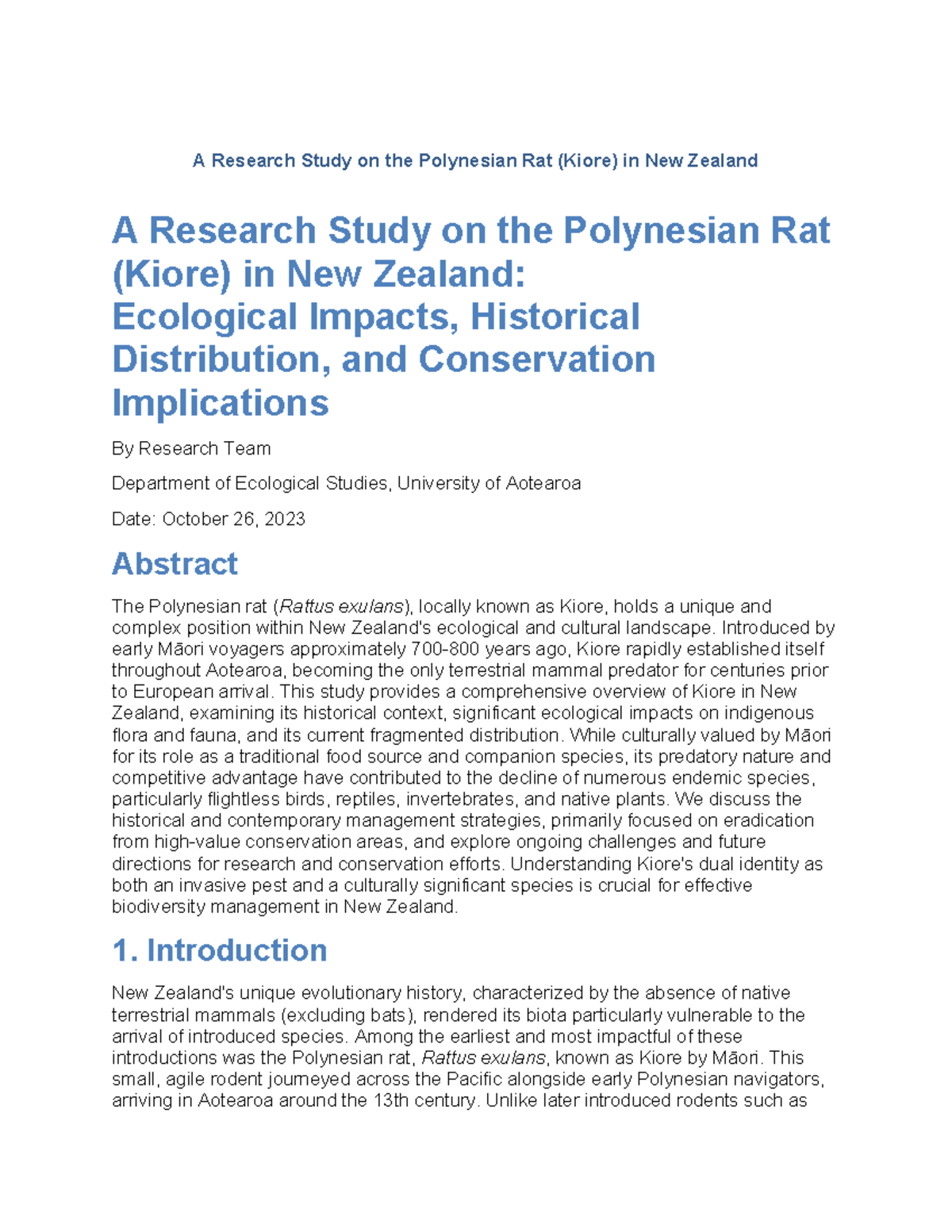 Polynesian Rat (Kiore) Research Study: Ecological & Cultural Insights ...
