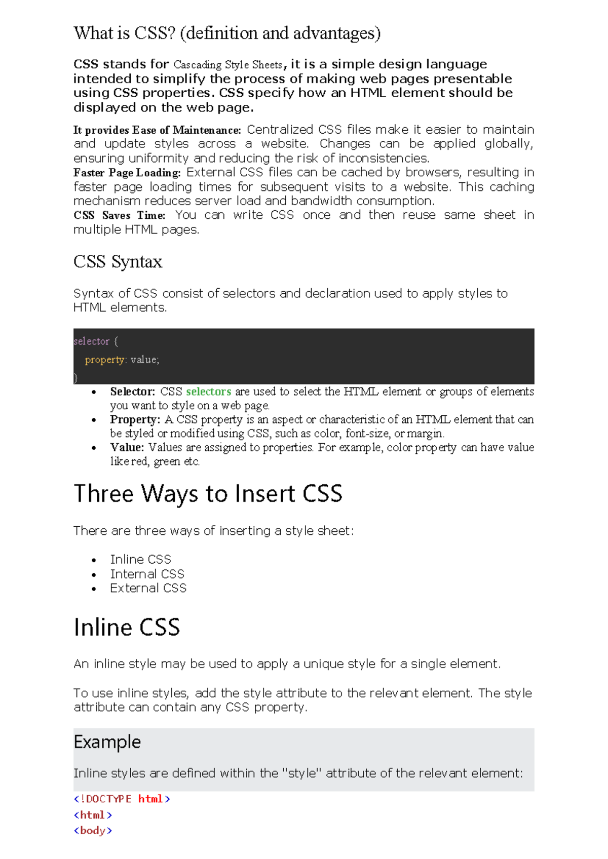 CSS Basics: Definition, Advantages, and Syntax Overview - Studocu