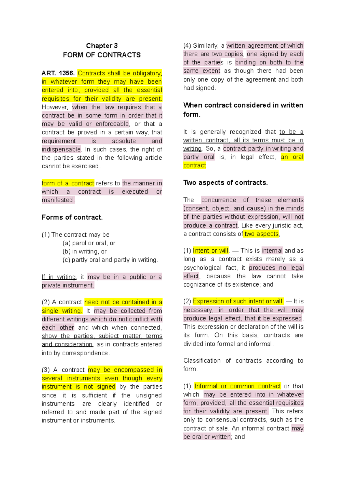 Ch3-5 Obligations and Contracts: Forms and Interpretation - Studocu