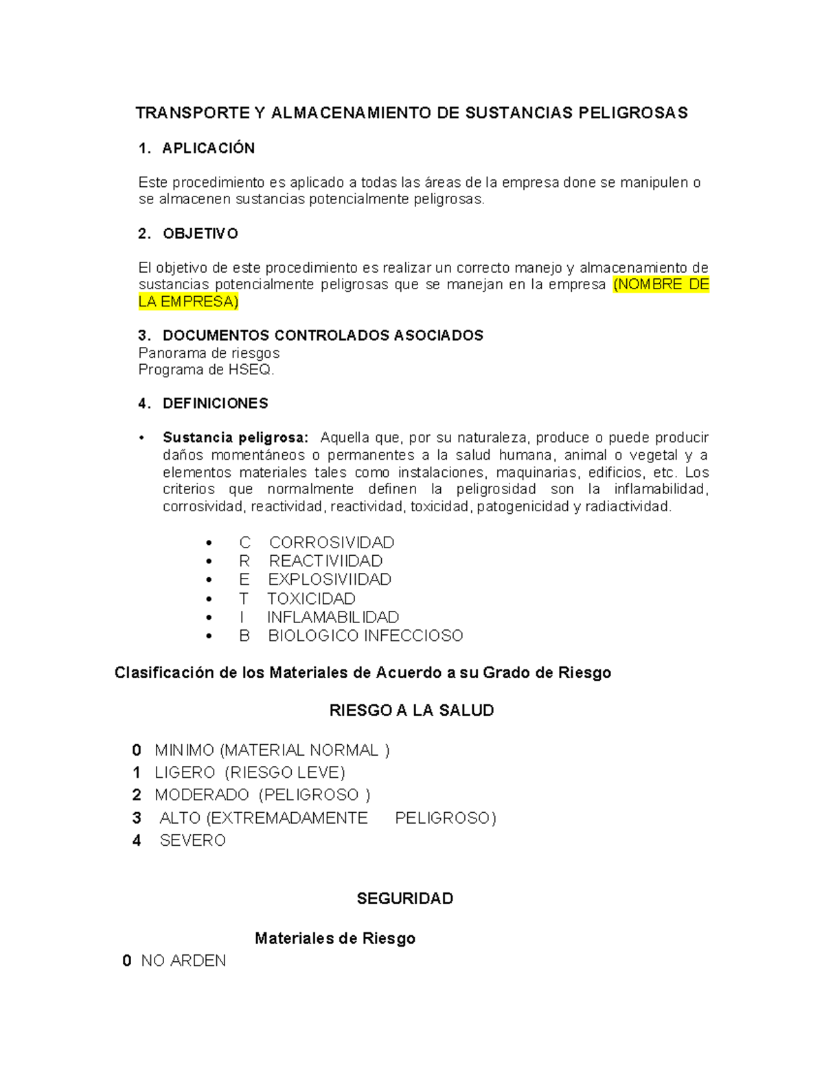 Procedimiento para el Transporte y Almacenamiento de Sustancias ...