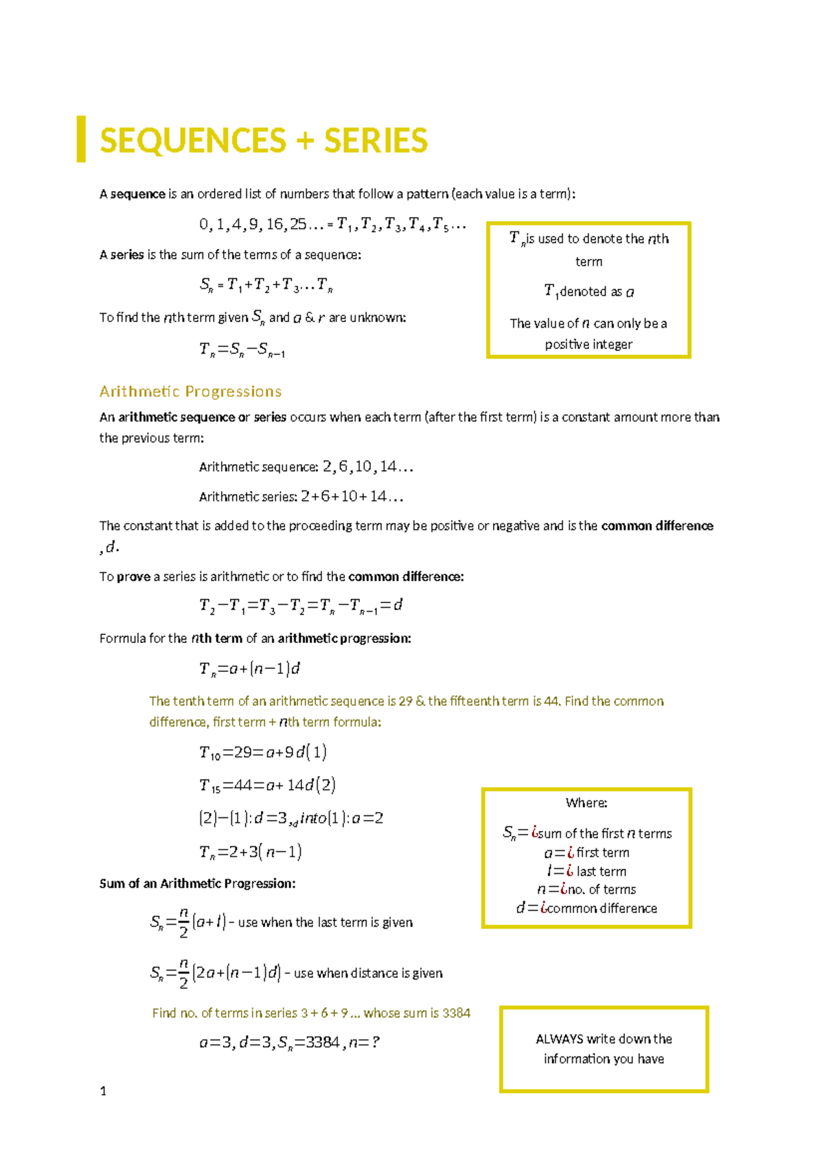 Sequences and Series Rules: Key Concepts and Formulas - Studocu