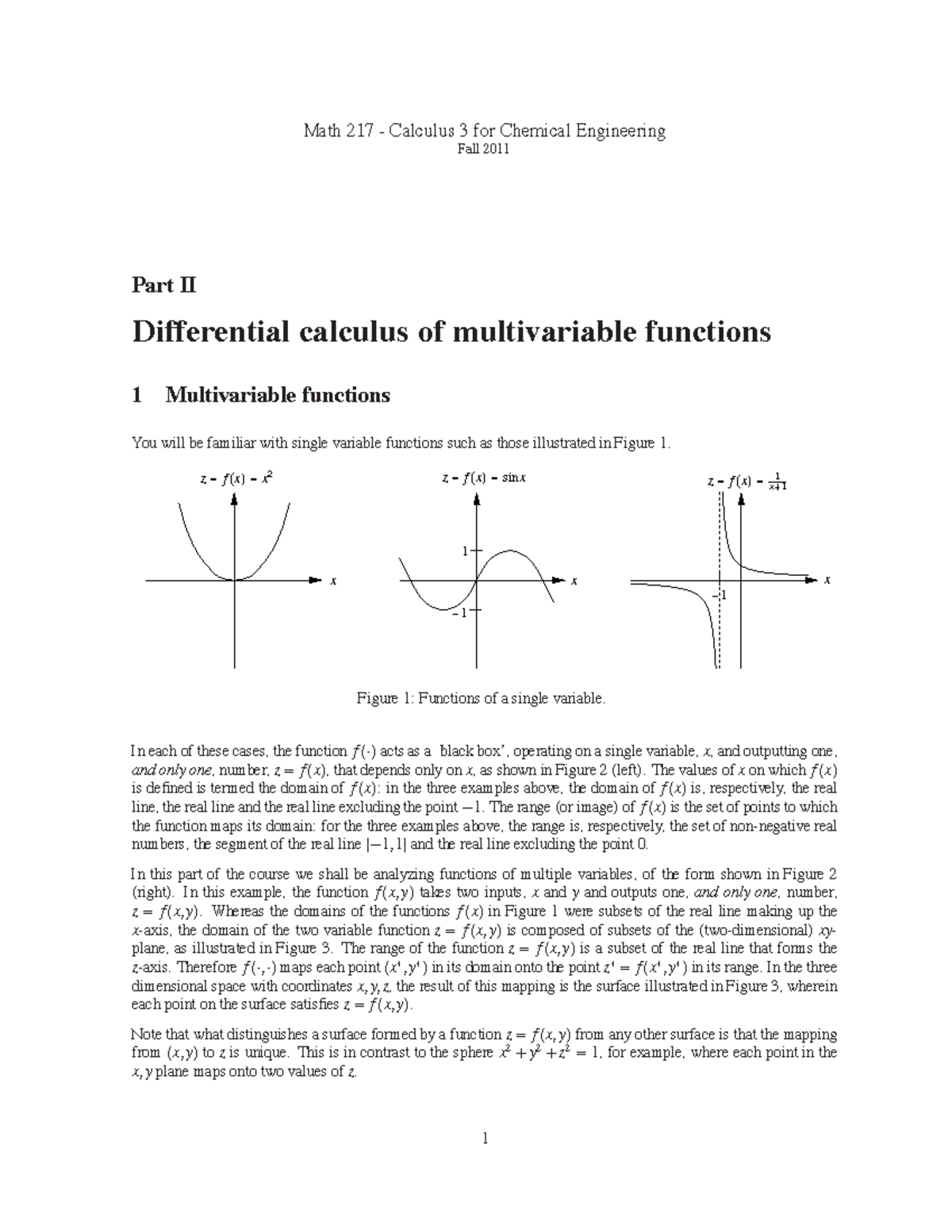Math 217 - Differential Calculus of Multivariable Functions Notes - Studocu