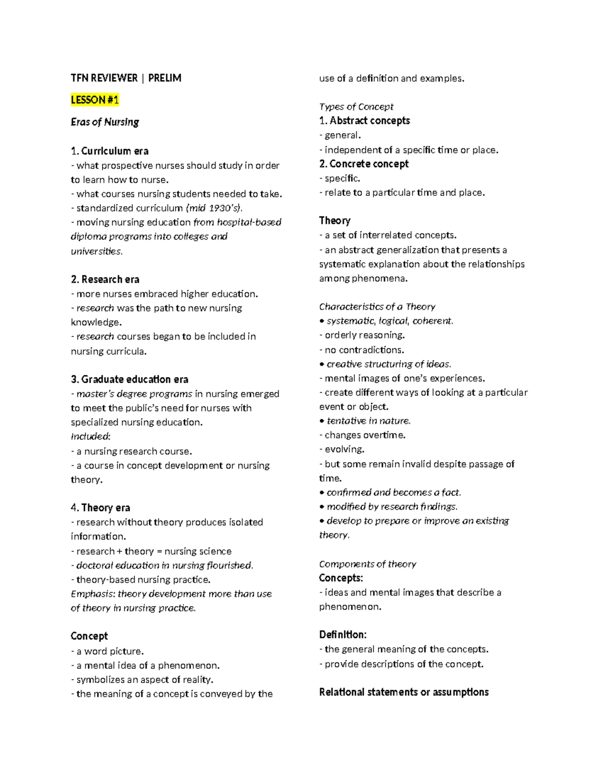 TFN Key Theories: Foundations and Contributions in Nursing - Studocu