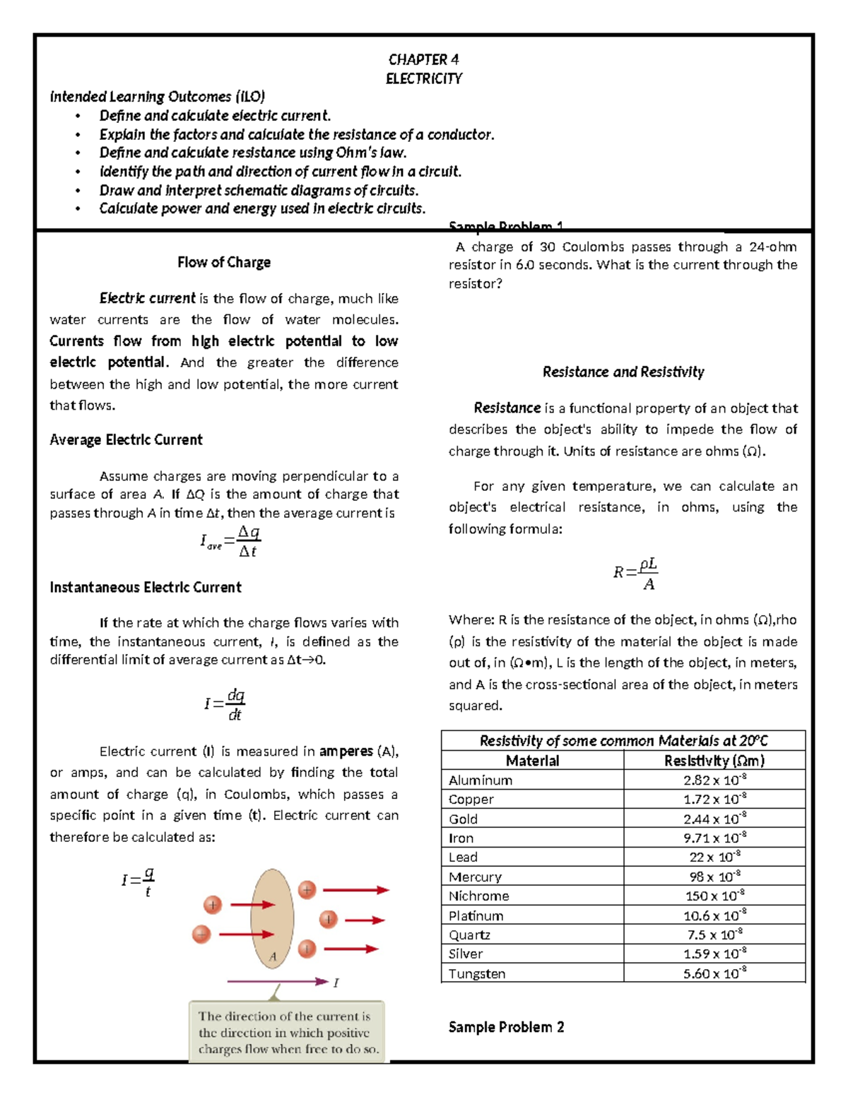 Electricity Overview and Key Concepts - PHYS101 Lecture Notes - Studocu