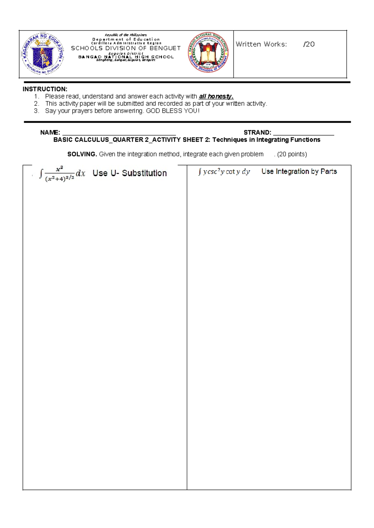 Basic Calculus Q2 Activity 2 - INSTRUCTION: 1. Please read, understand ...