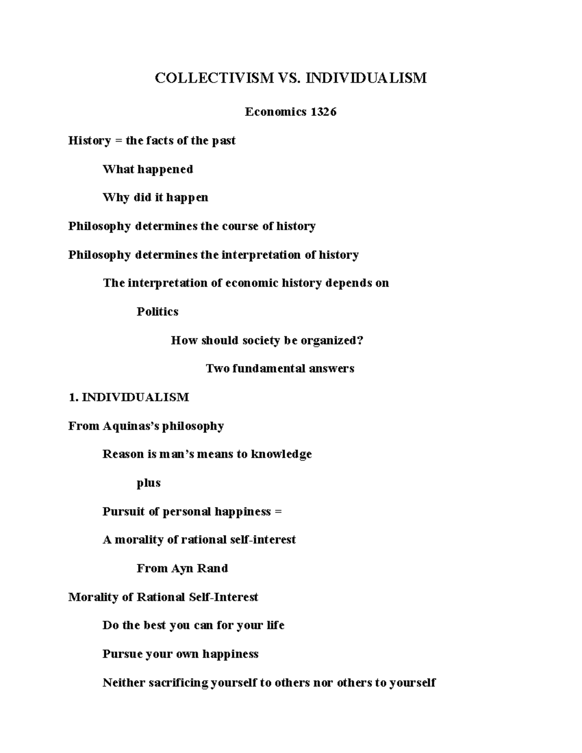 Collec Vs - Summary Eco History Of The Western Com - COLLECTIVISM VS ...