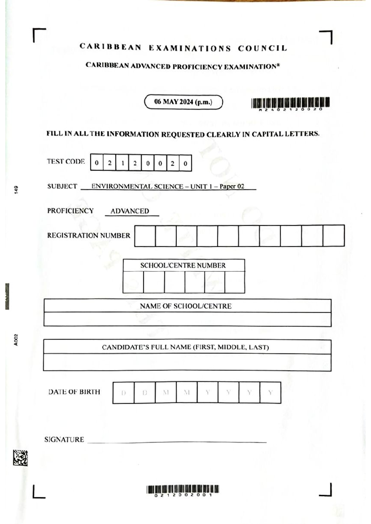 Environmental Science CAPE Unit 1 Exam Paper 02 - May 2024 - Studocu