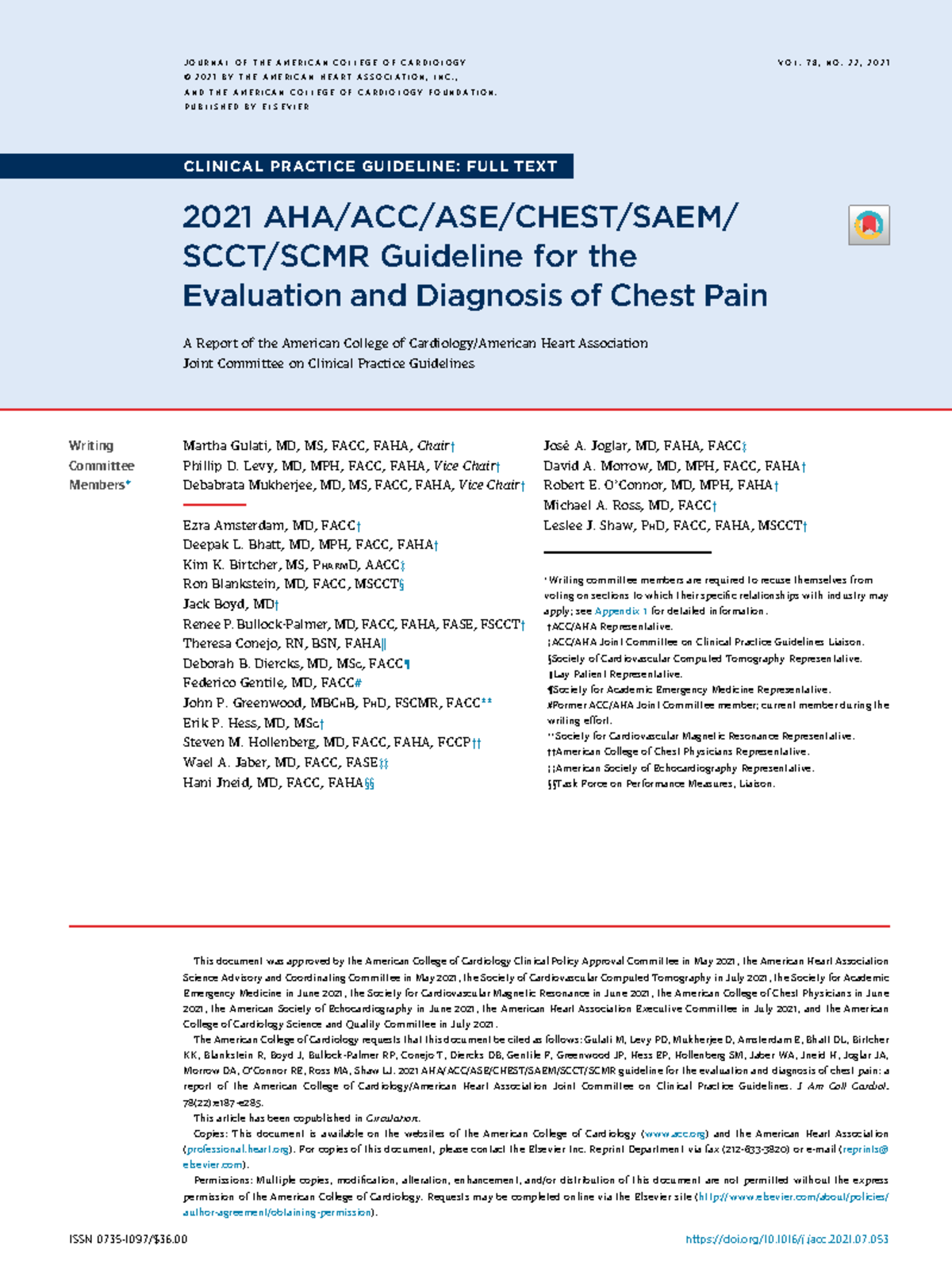 2021 ACC/AHA Clinical Practice Guideline for Chest Pain Evaluation ...