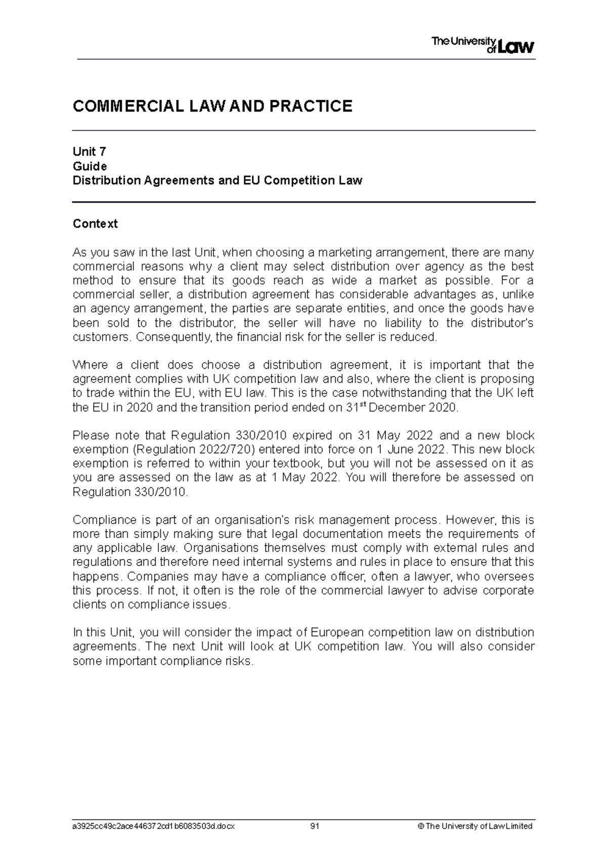Distribution Agreements and EU Competition Law (COMM WS07 CE01 Guide ...