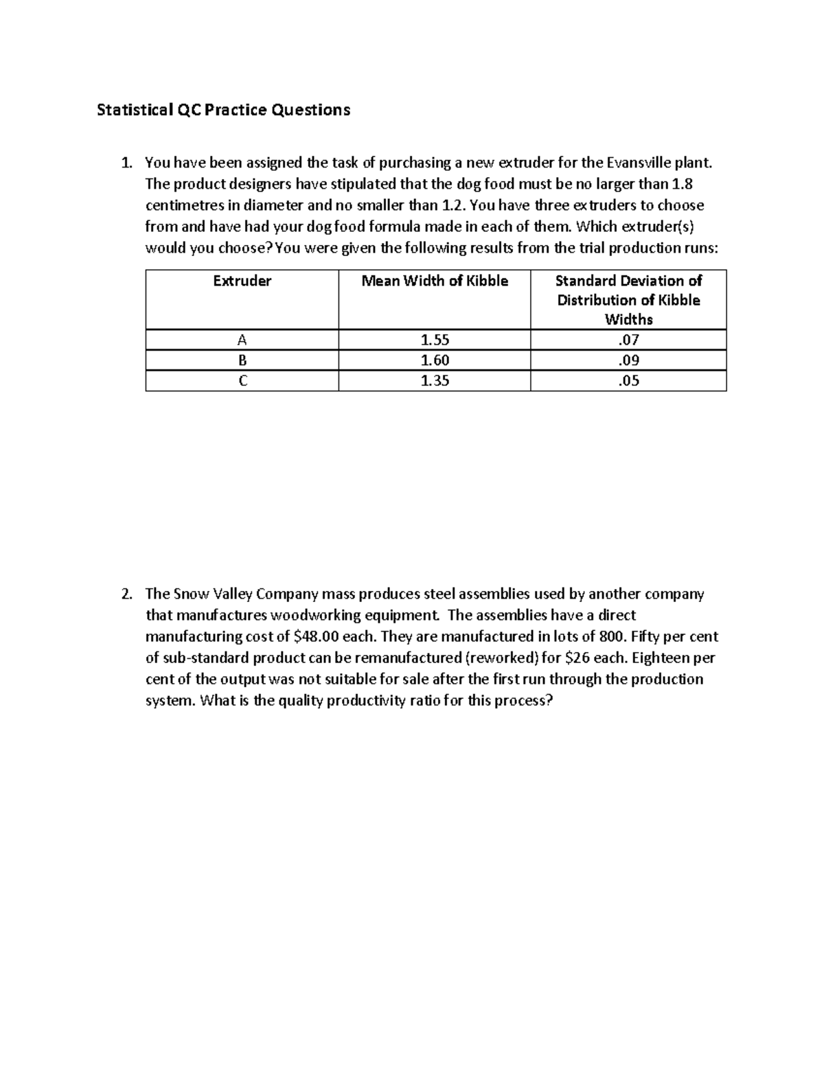 Statistical QC Practice Questions for Quality Control Analysis - Studocu