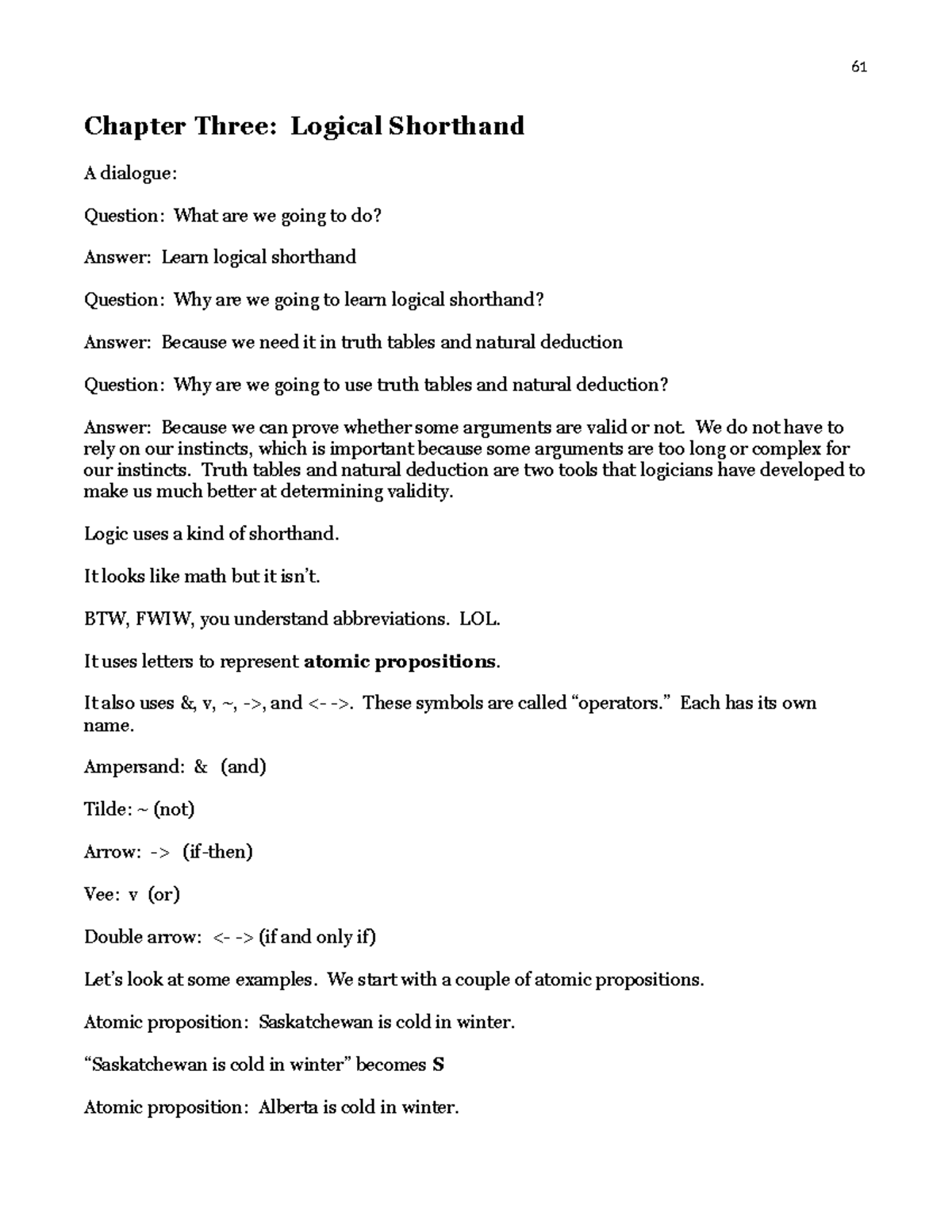 3 Logical Shorthand - phil 140 chapter 3 - Chapter Three: Logical ...