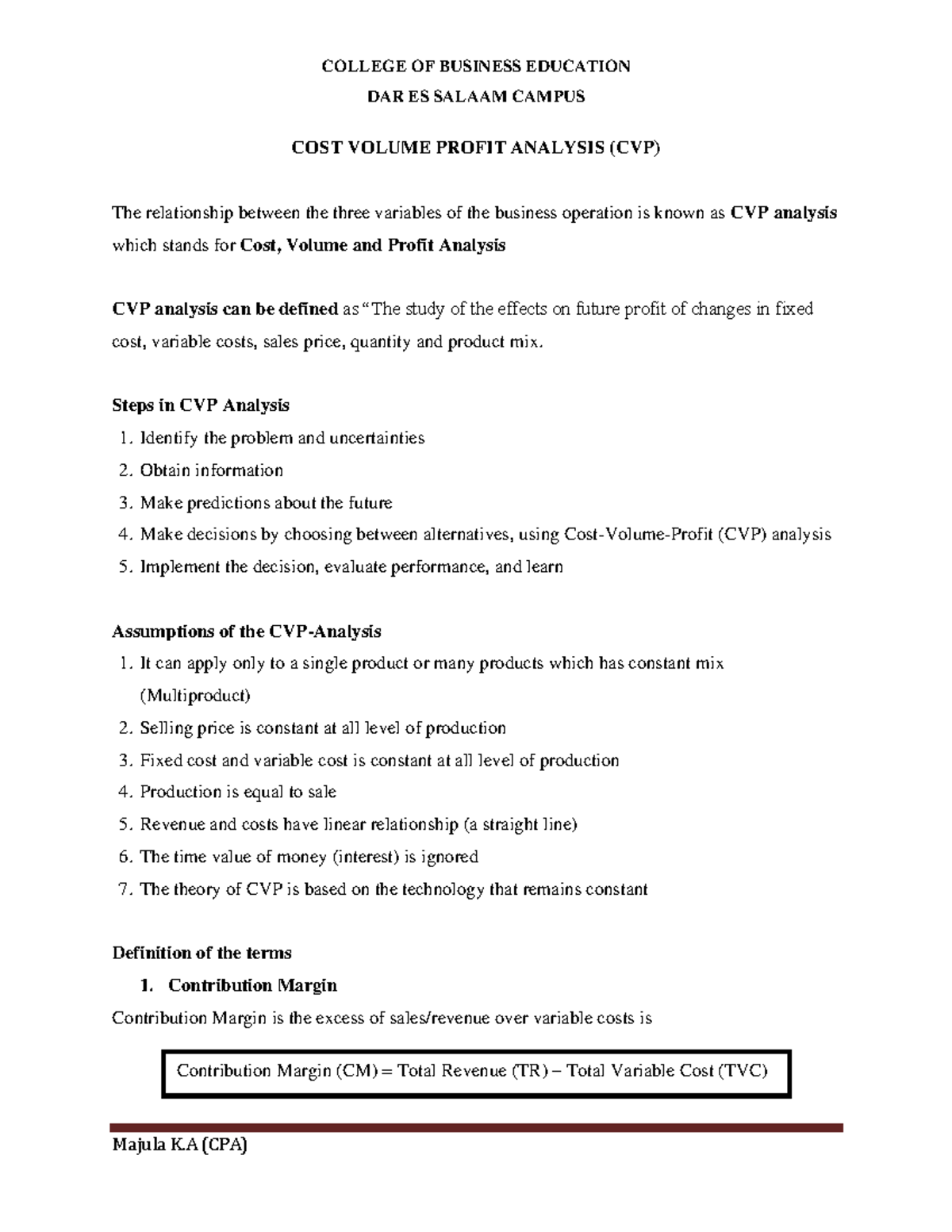 3.0 CVP Analysis - Comprehensive Study Materials for Management ...