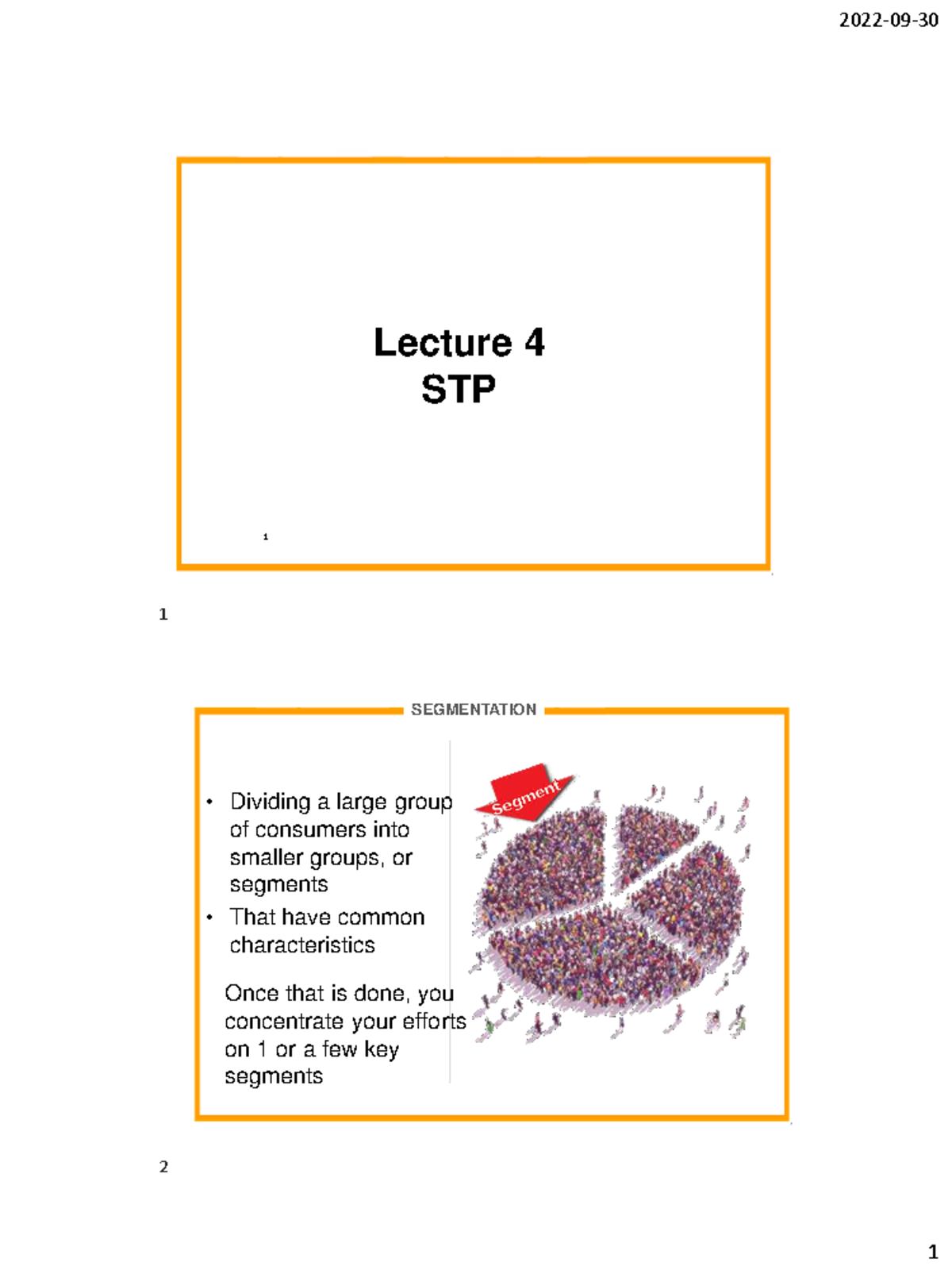 2103 Lecture 4 STP Segmentation and Targeting Notes F20221 - Studocu