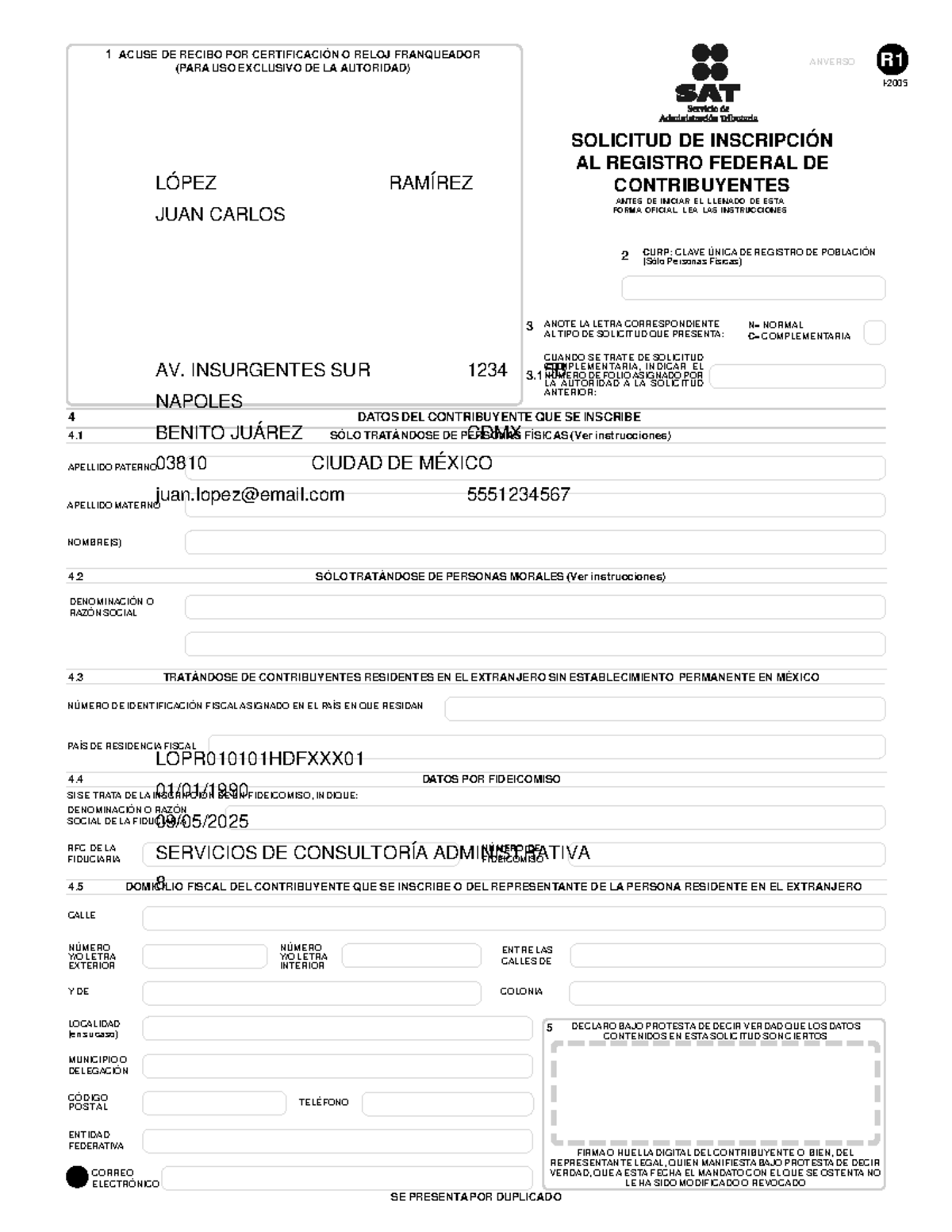 Formato R1 Llenado - ejemplo derecho 1 - R ANTES DE INICIAR EL LLENADO ...