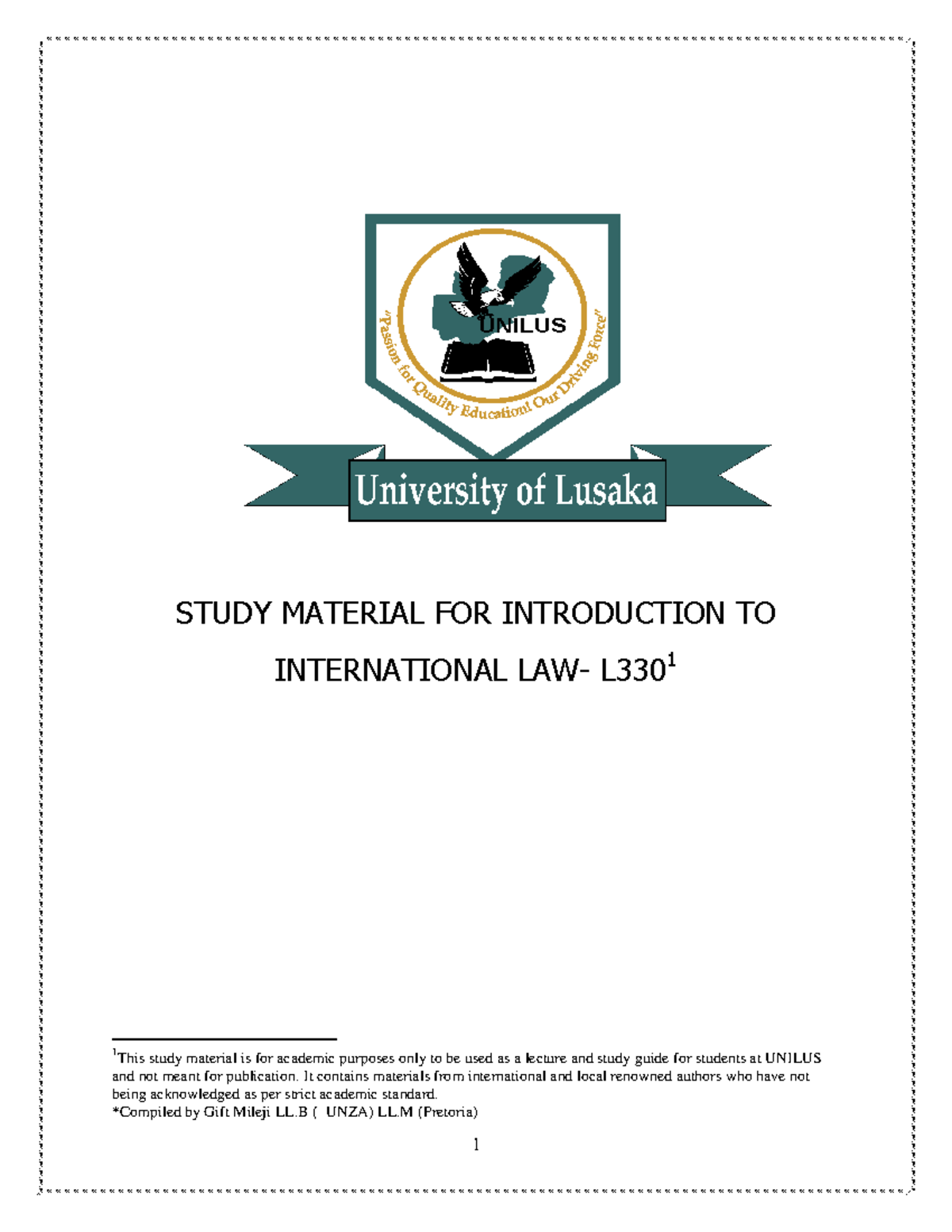 International Law Lecture Notes - L330 1 Study Guide - Document Preview