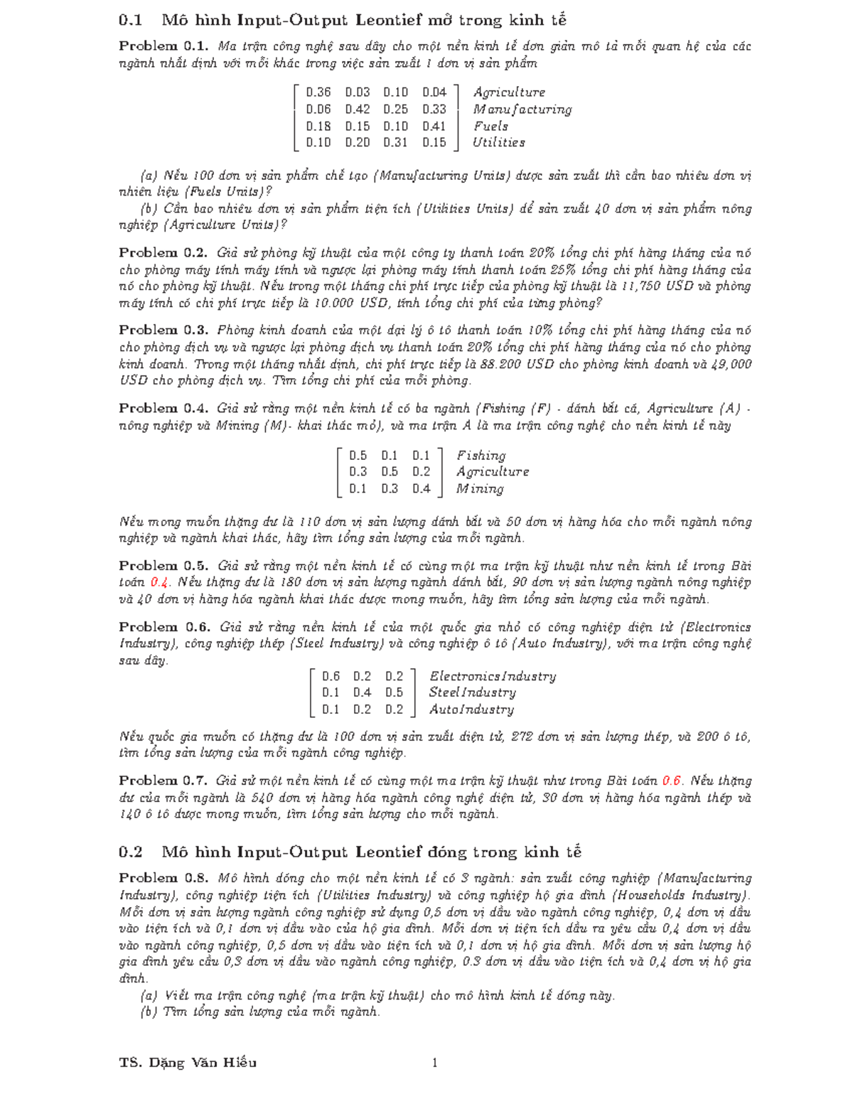 5. Bài Tập - Toán Kinh Tế: Mô Hình Input-Output Leontief - Studocu
