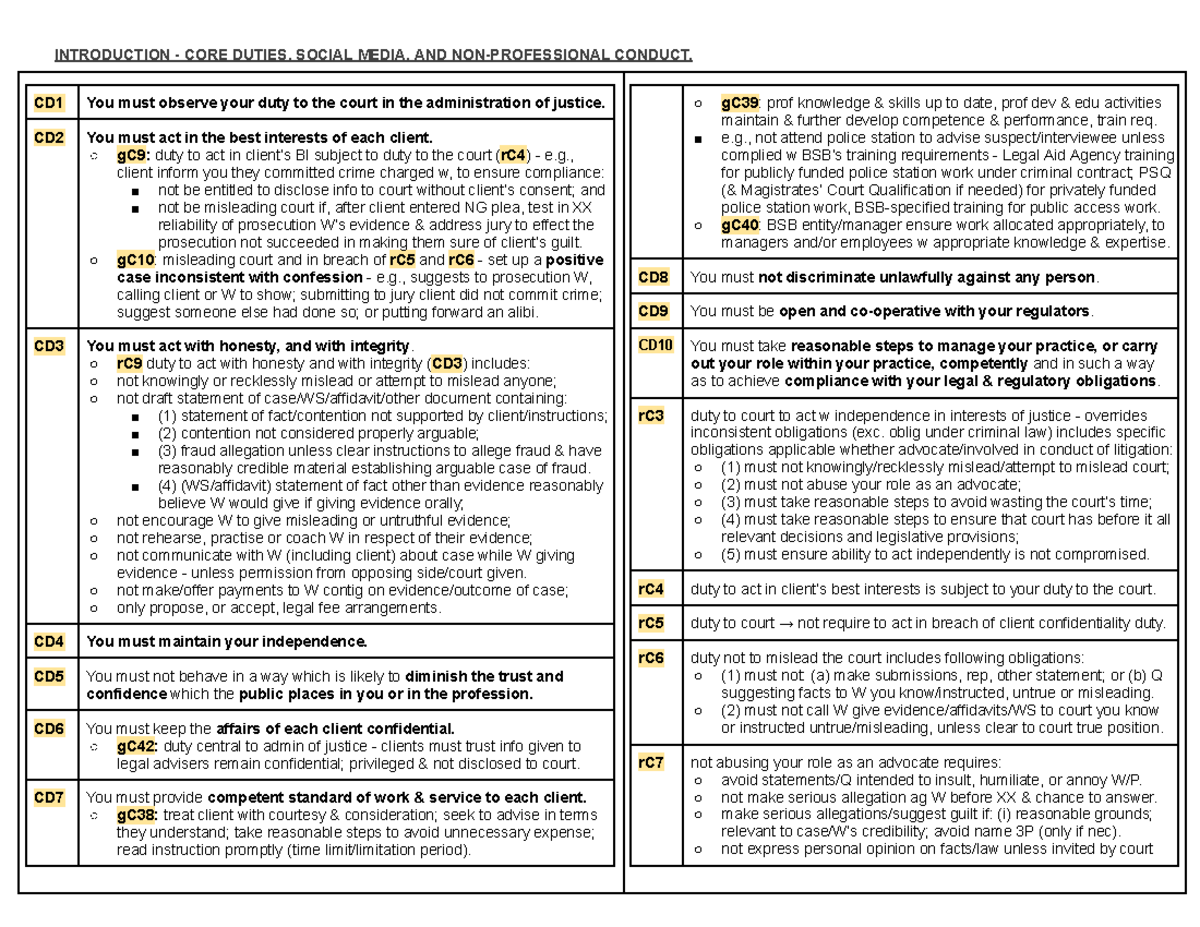 Masterlist of Ethics: Core Duties, Social Media, and Conduct (CD1-CD10 ...