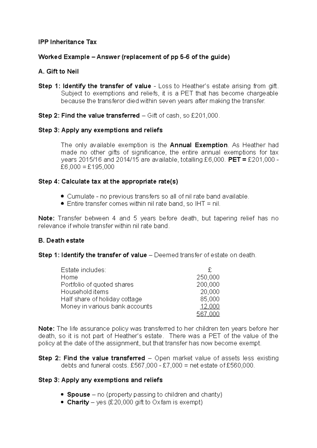 IPP Inheritance Tax Worked Example: Gift & Death Estate Calculation ...