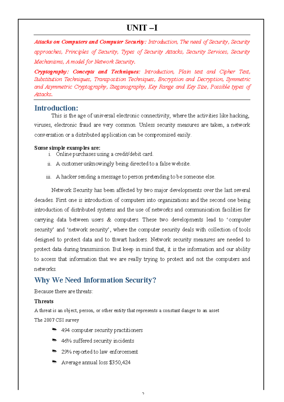 UNIT: Computer Security and Cryptography Concepts and Techniques ...